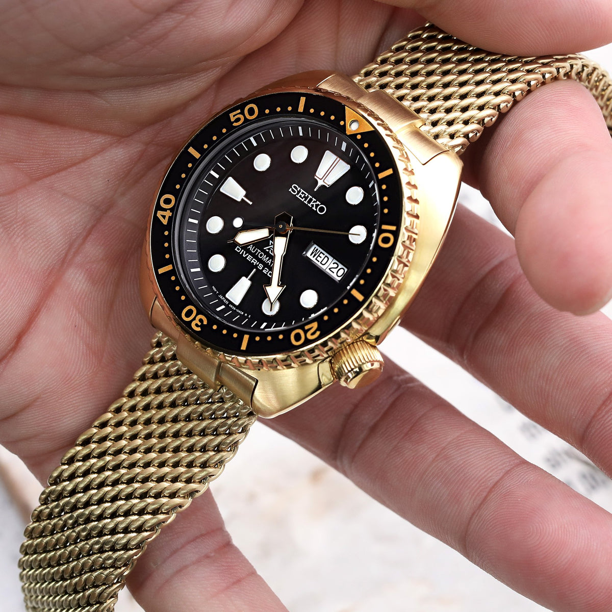Seiko Watch Prospex Black Gold Turtle Special Edition SRPD46K1 Strapcode Watch Bands