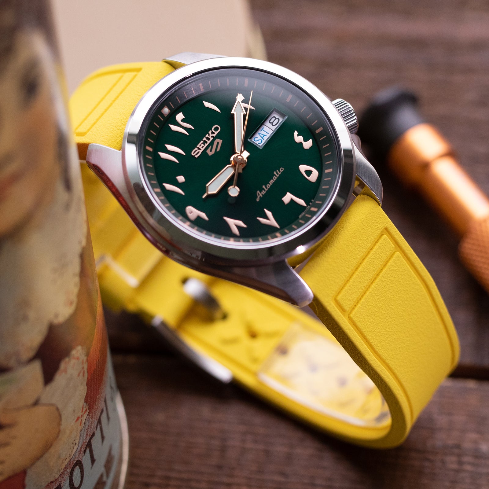 Schnellwechsel-Pilotenuhrband aus gelbem FKM-Gummi, 20mm oder 22mm