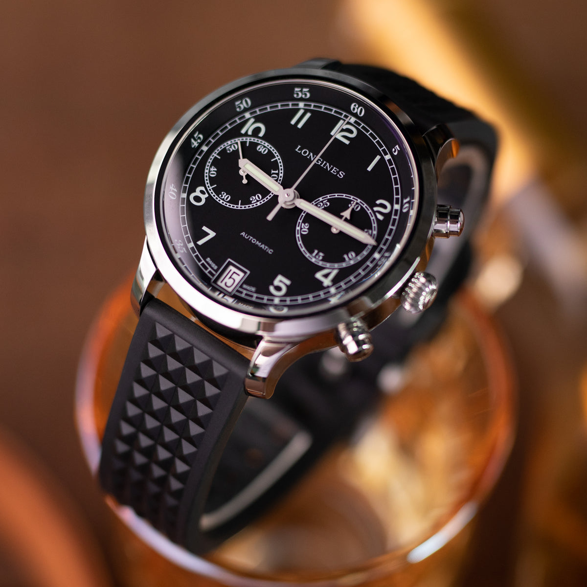 Bracelet de montre en caoutchouc FKM noir Chaffle, 19mm à 22mm