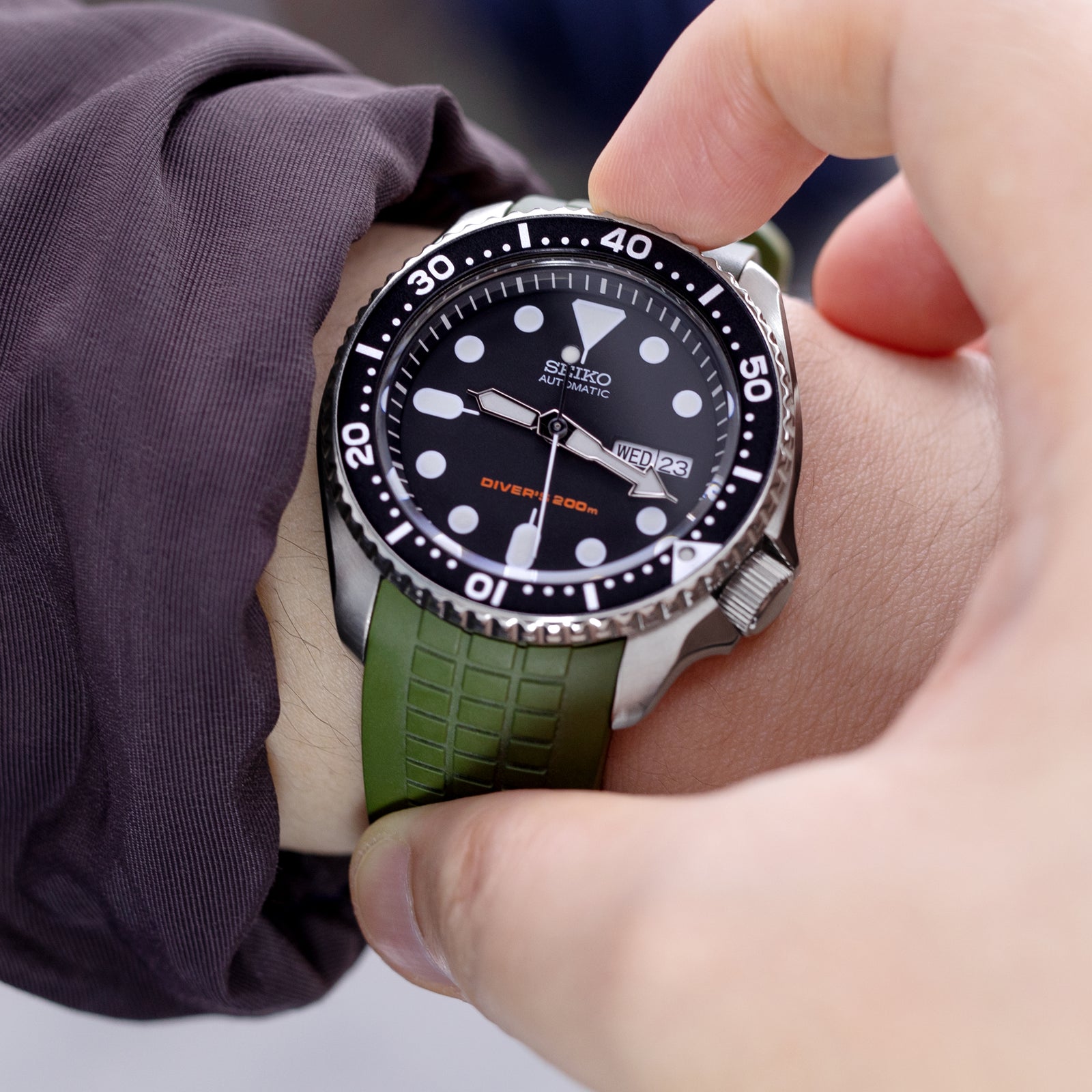 Bracelet montre 22mm Crafter Blue - CB11 vert en caoutchouc à cornes courbées, compatible avec Seiko SKX007