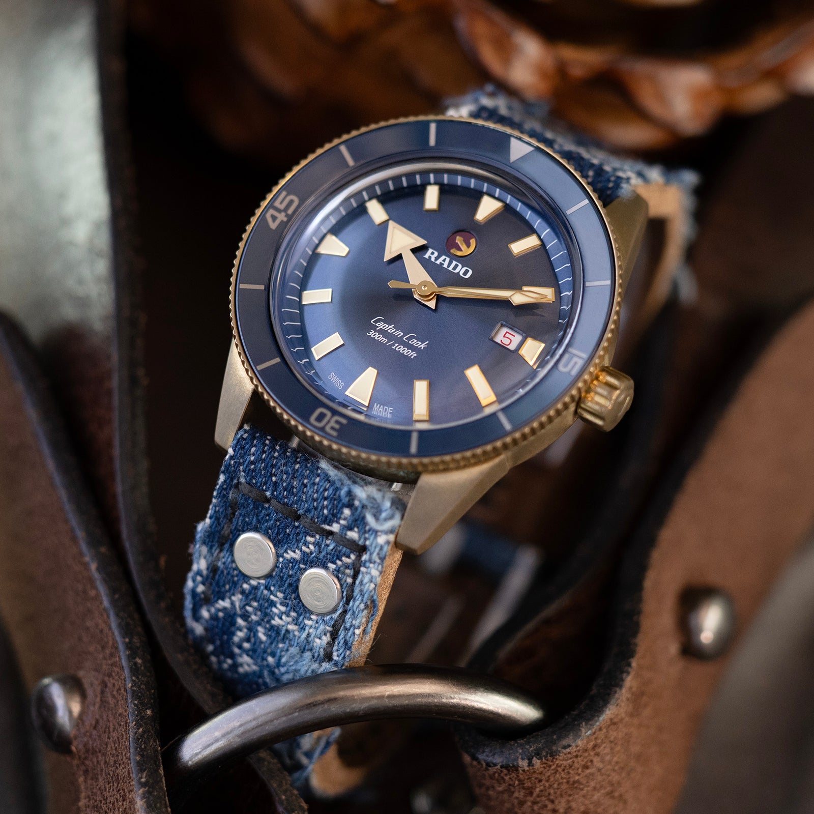 Heavy Distressed Blue Denim Rivet Watch Strap 21mm 22mm