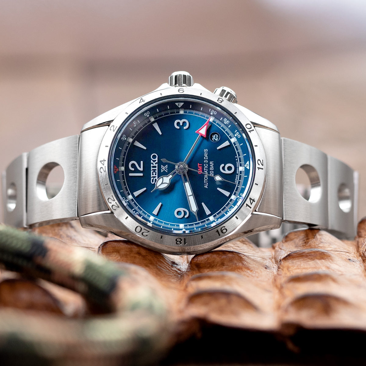 Bracelet montre Rollball II 20mm pour Seiko Alpinist SARB017 SPB155 SBEJ005 (compatible Hamilton Khaki H70455733), acier inoxydable brossé, fermoir plongeur baton