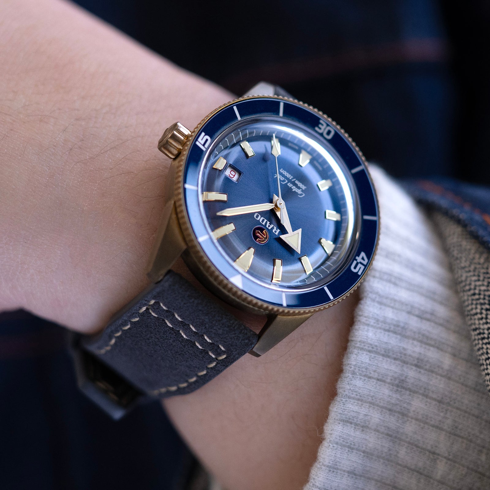 Charcoal Schwarzes Alcantara-Gewebe Schnellwechsel-Uhrenarmband, Beige Naht, 20mm, 21mm oder 22mm