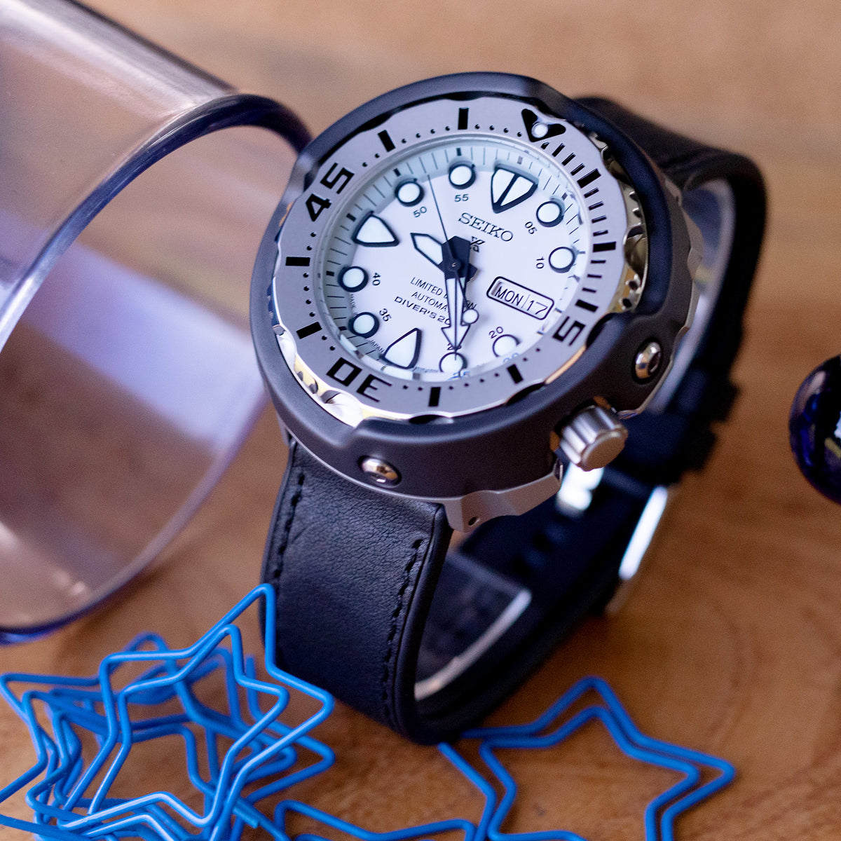 Schwarzes Schnellwechsel-Hybrid-Uhrenarmband aus Leder und FKM-Kautschuk, 20mm oder 22mm