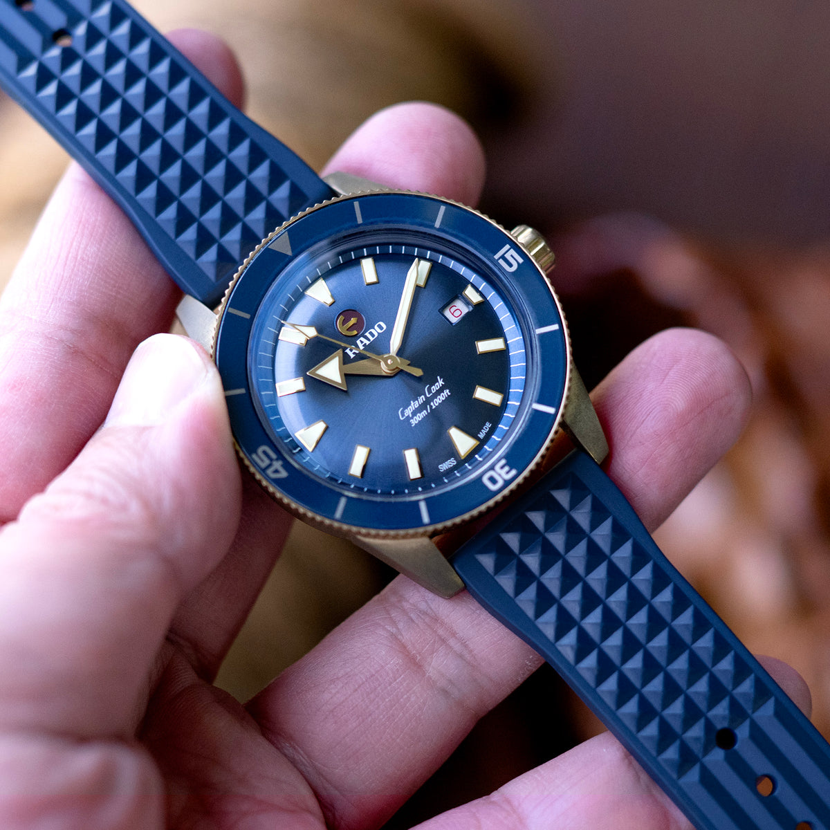Bracelet montre en caoutchouc FKM bleu marine Chaffle, 19mm à 22mm