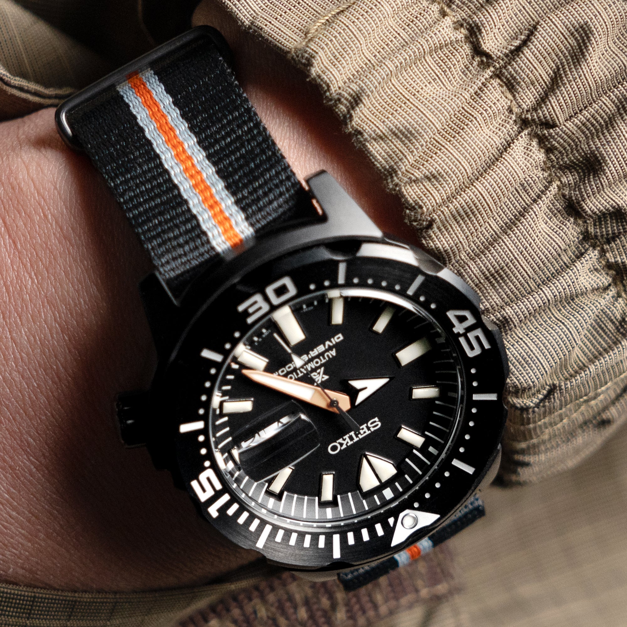 Nato 20mm James Bond Black+Grey+Orange Watch Band IP Black Buckle Strapcode Watch Bands