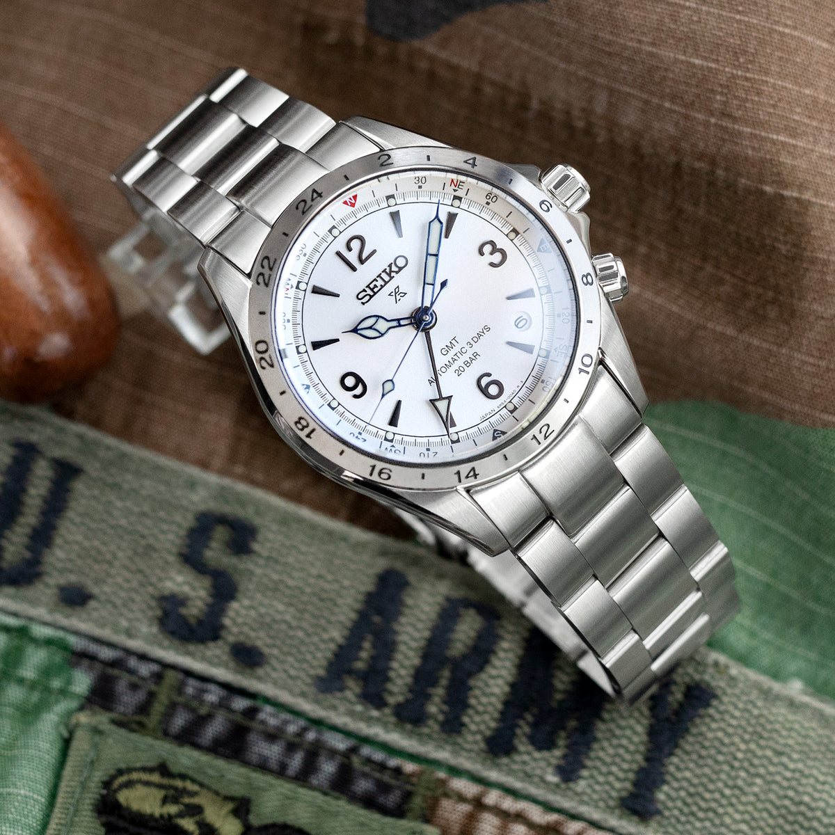 Bracelet Super-O Boyer 20mm pour Seiko Alpinist SARB017 SPB155 SBEJ005 (compatible Hamilton Khaki H70455733), acier inoxydable brossé, boucle déployante V Diver