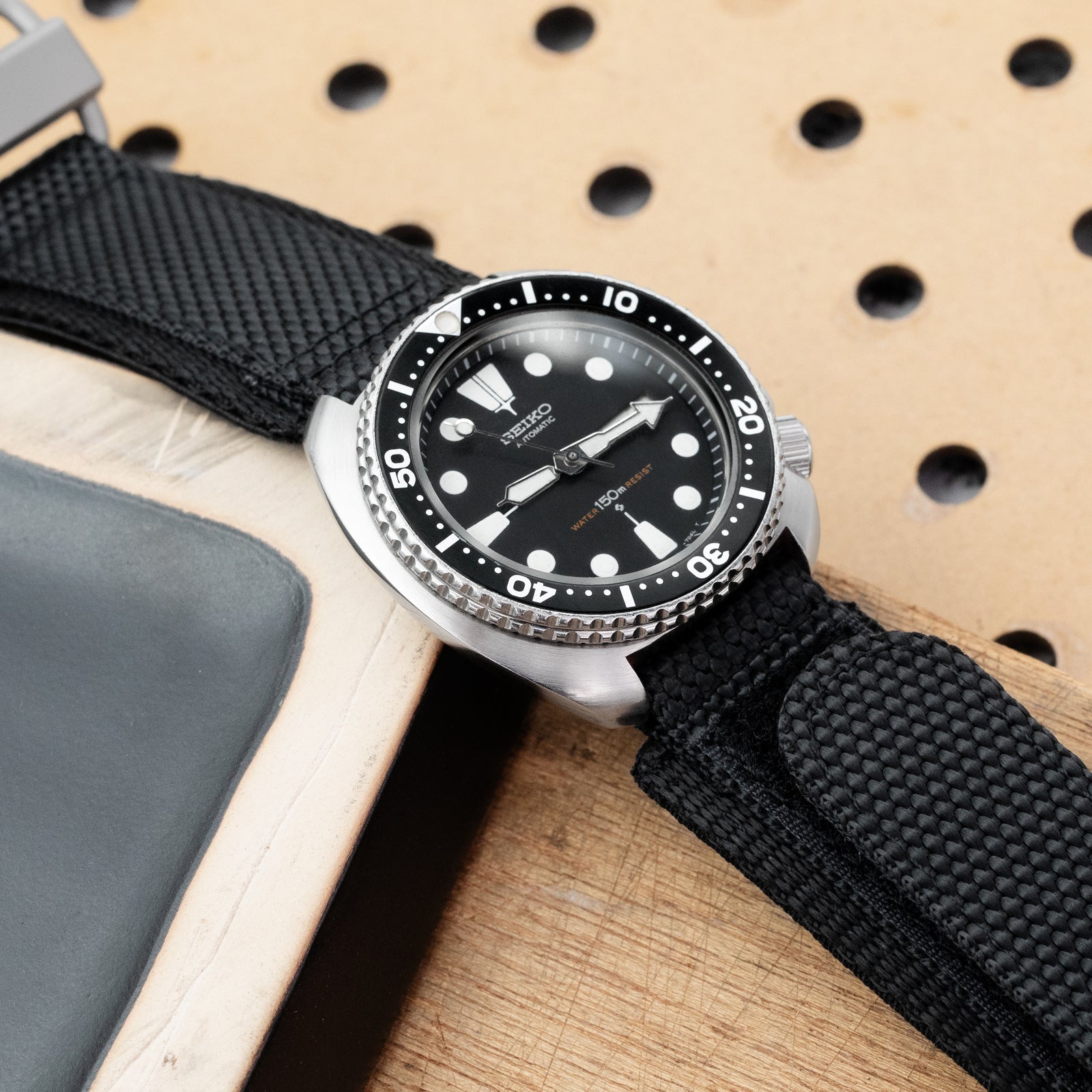 20mm or 22mm MiLTAT Honeycomb Black Nylon Hoop and loop Fastener Watch Strap Sandblasted Stainless Buckle, XL