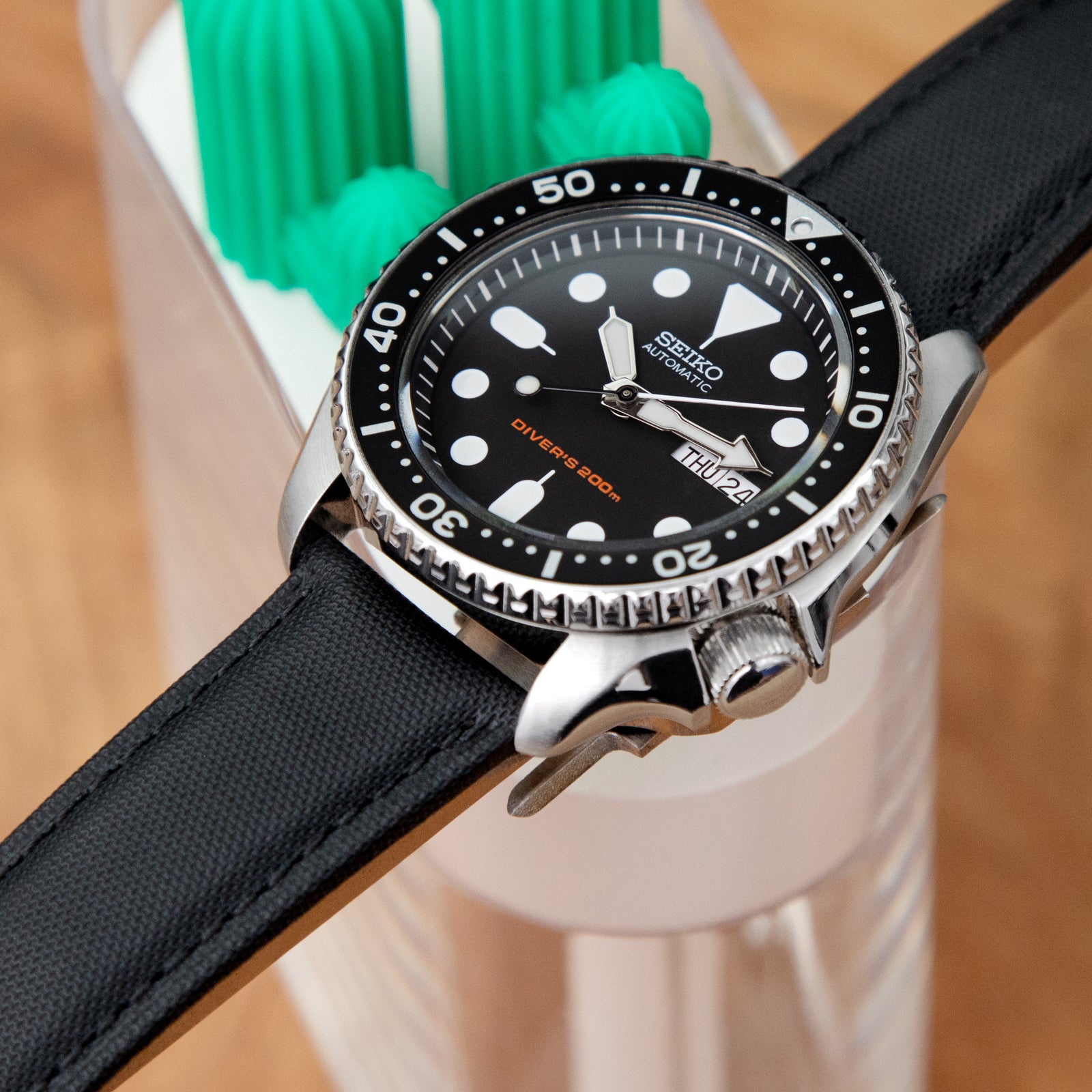 20mm or 22mm Black Woven Texture Watch Strap Black Stitching Brushed Strapcode Watch Bands