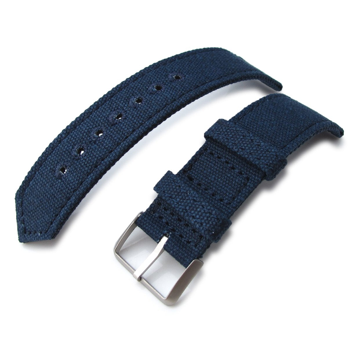 20mm 21mm or 22mm MiLTAT WW2 2-piece Navy Washed Canvas Watch Band with lockstitch round hole Sandblasted Strapcode Watch Bands