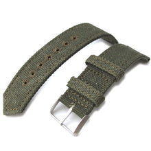 20mm, 21mm or 22mm MiLTAT WW2 2-piece Military Green Washed Canvas Armband with lockstitch round hole, Sandblasted