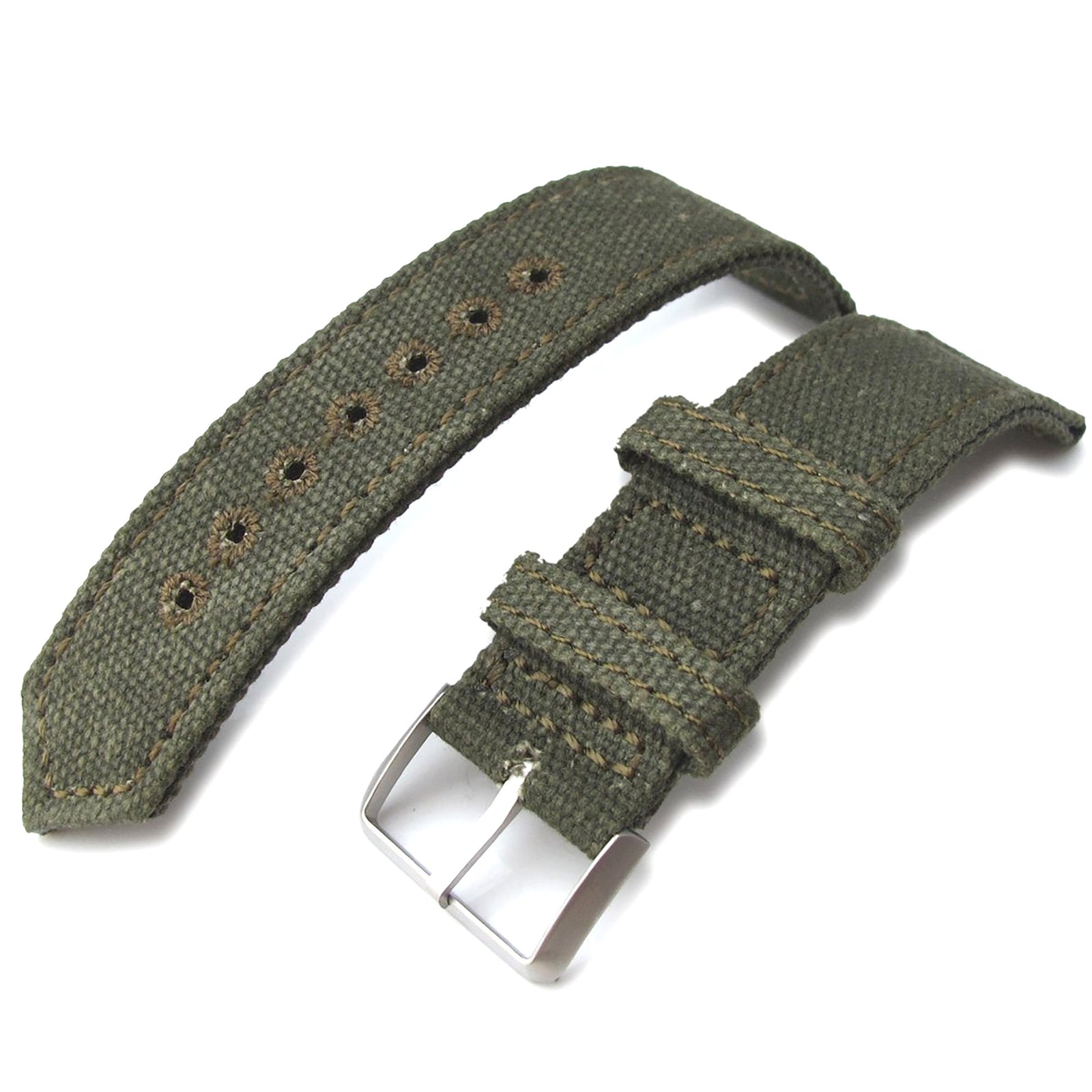 20mm, 21mm oder 22mm MiLTAT WW2 2-teilige militärgrüne gewaschene Canvas-Armbinde mit Lockstich-Rundloch, sandgestrahlt 