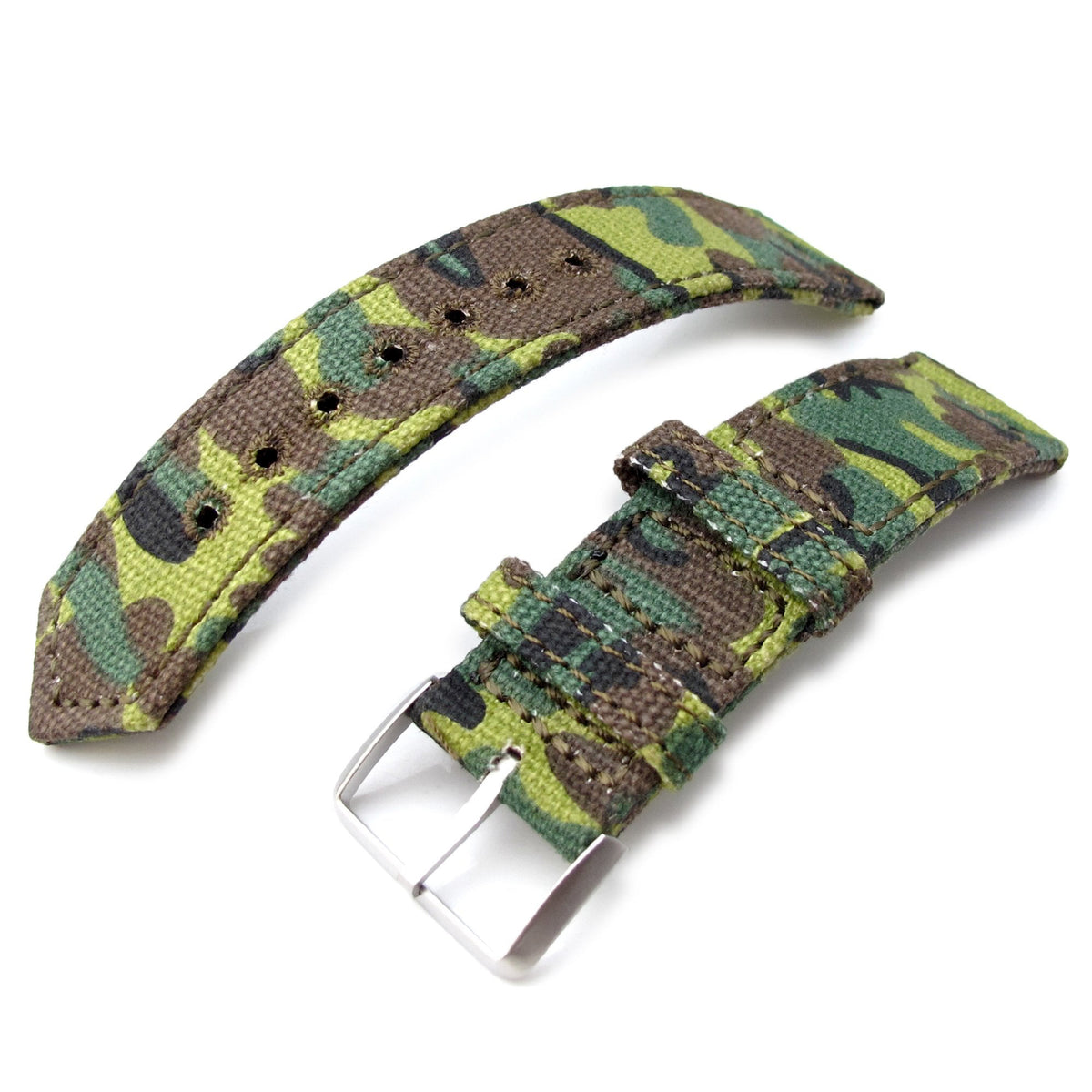 20mm, 21mm or 22mm MiLTAT WW2 2-piece ERDL Camouflage Canvas Armband with lockstitch round hole, Sandblasted