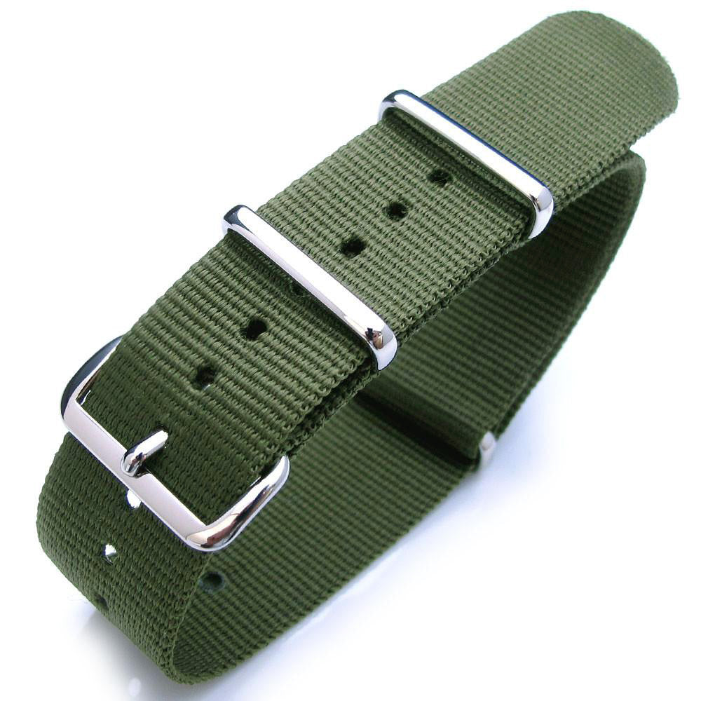 One-piece 18mm or 22mm Heat Sealed Heavy Nylon Polished Buckle - Forest Green