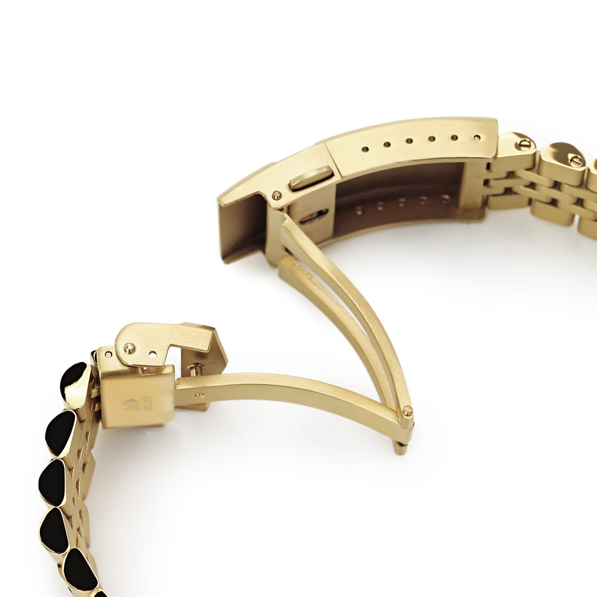 Bracelet montre Super-J Louis JUB 22mm pour Seiko New Turtles SRP777 SRP775 SRPA21 (PADI), acier inoxydable - IP or intégral, maillons centraux polis, fermoir V Diver