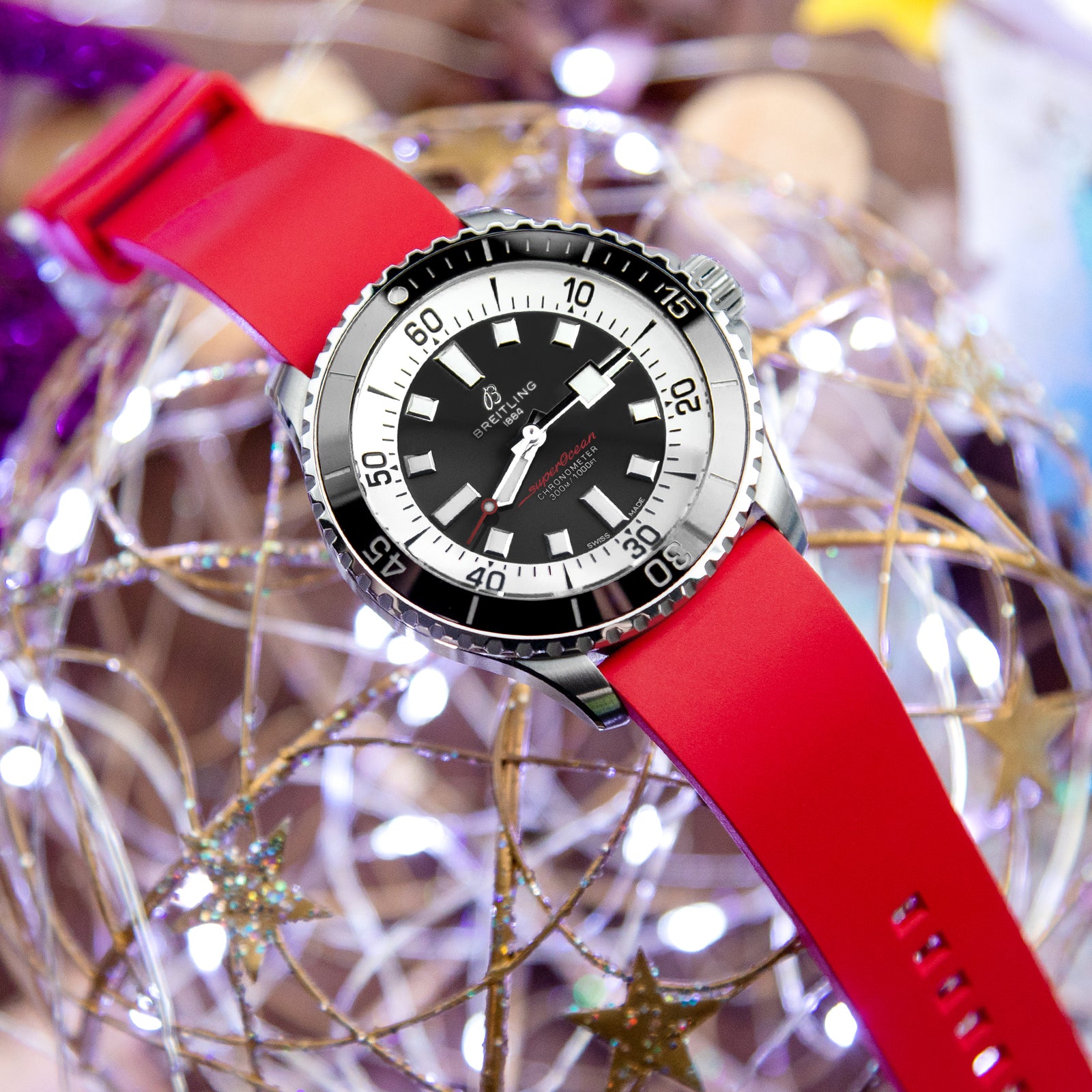 Bracelet montre en caoutchouc FKM rouge à libération rapide, extrémité droite 20mm ou 22mm, finition brossée