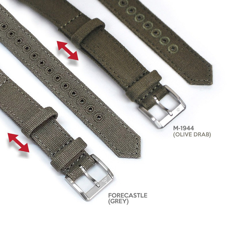 Grey Forecastle 16mm Canvas One piece Nylon Watch Strap by HAVESTON Straps, Brushed Strapcode Watch Bands