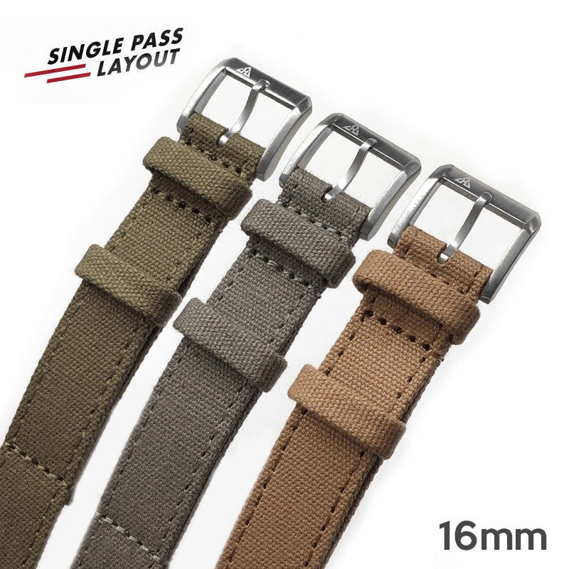 Khaki Sand 16mm Canvas One piece Nylon Watch Strap by HAVESTON Straps, Brushed Strapcode Watch Bands