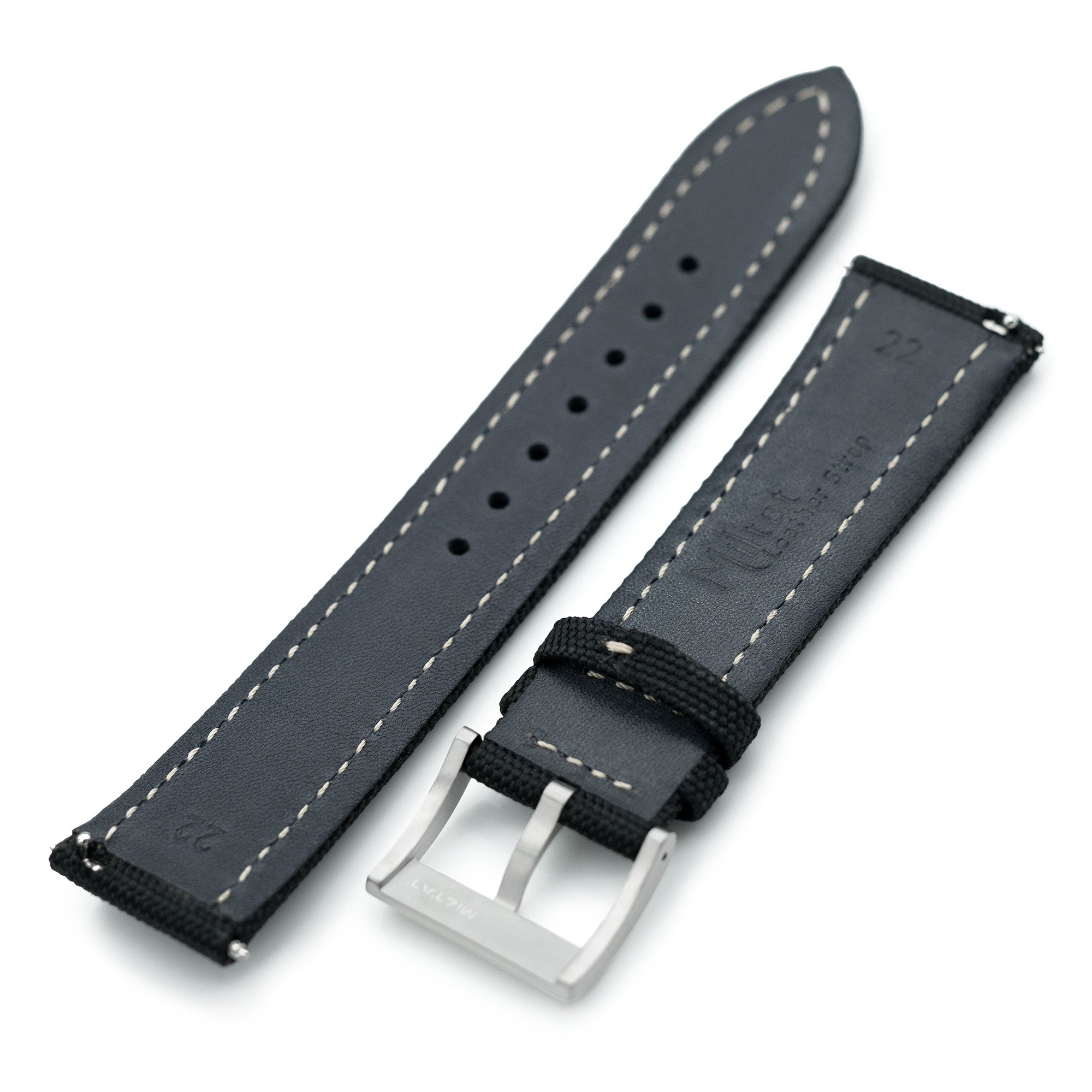 Aviator Style Black Canvas Quick Release Watch Band, 20mm or 22mm Strapcode watch bands