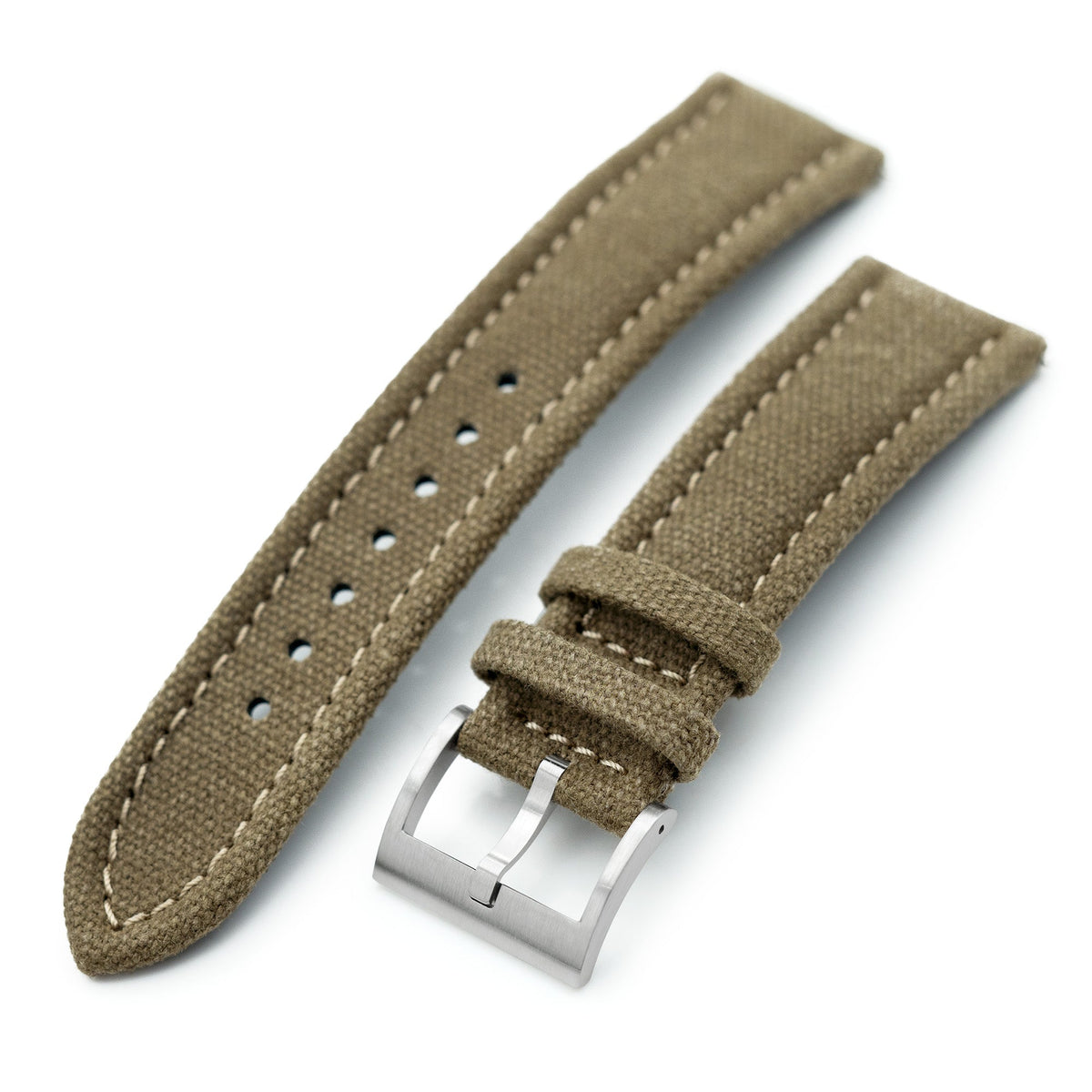 Aviator Style Khaki Canvas Quick Release Watch Band, 20mm or 22mm Strapcode watch bands