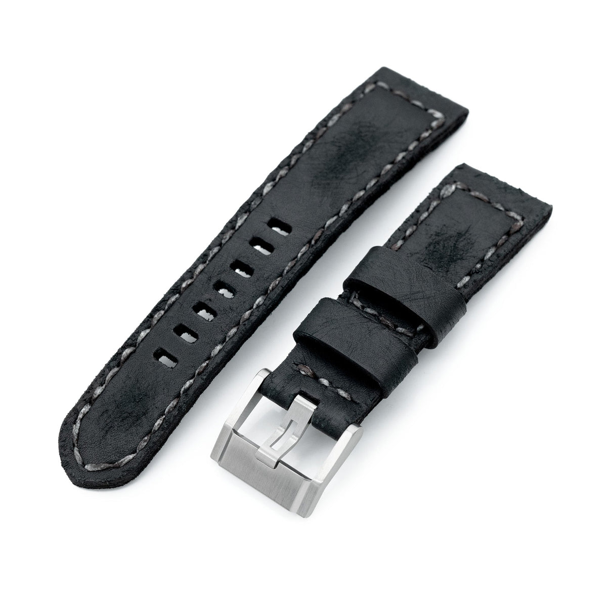 23mm Gunny x MiLTAT Brutal Black Distressed Leather Handmade Watch Band Strapcode watch bands