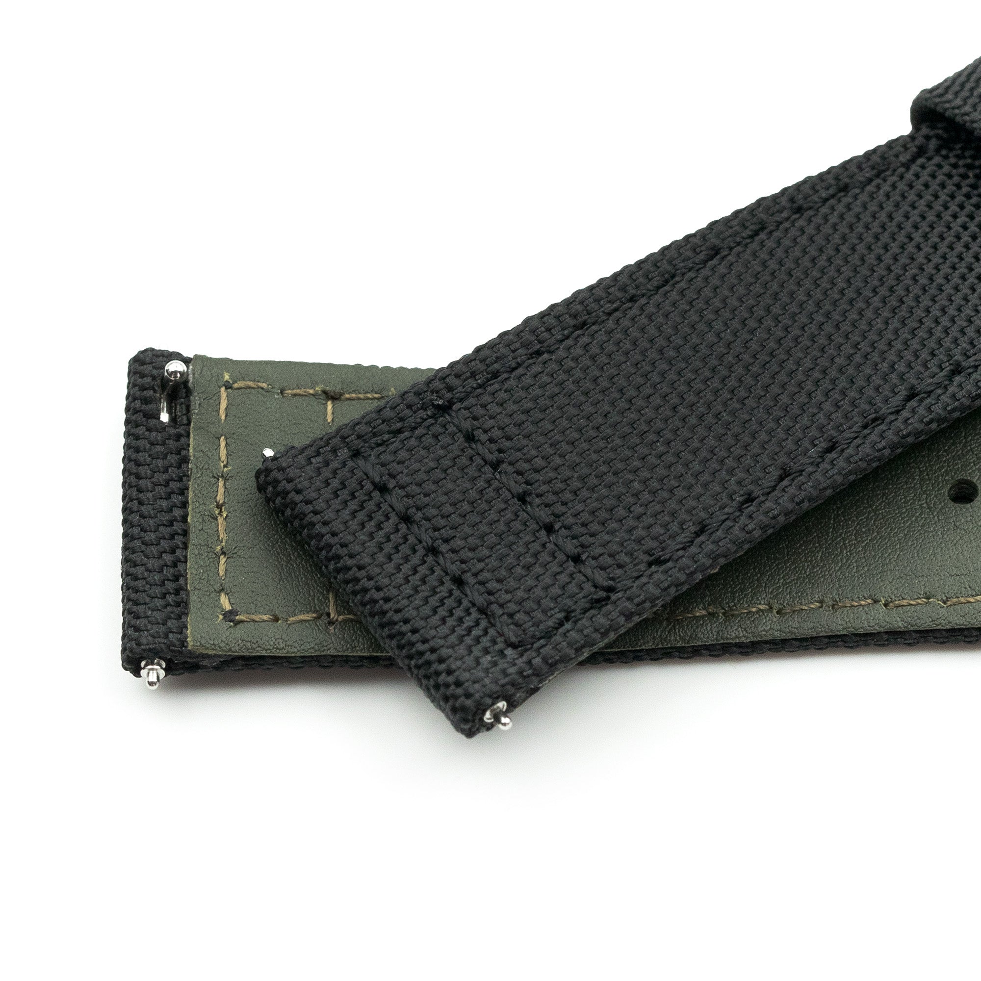 Q.R. Black Sailcloth Watch Band with leather lining, 19mm, 20mm or 23mmStrapcode watch bands