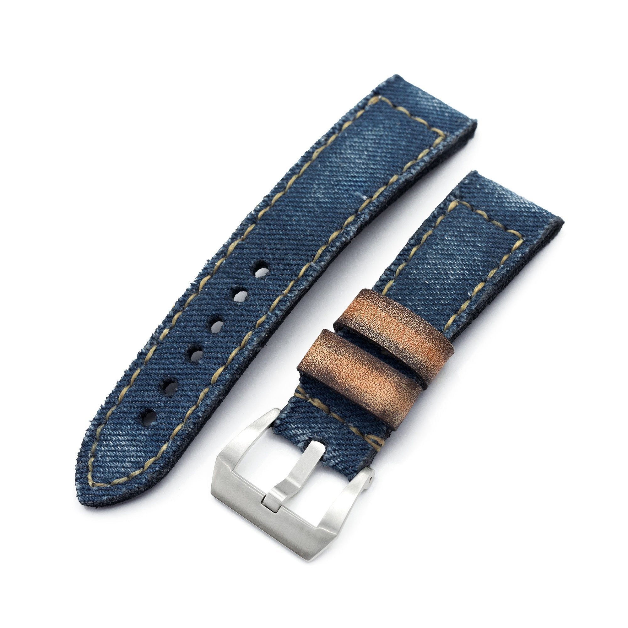 Gunny X MT Denim Blue Washed Canvas Watch Band, 24mm or 26mm Strapcode watch bands