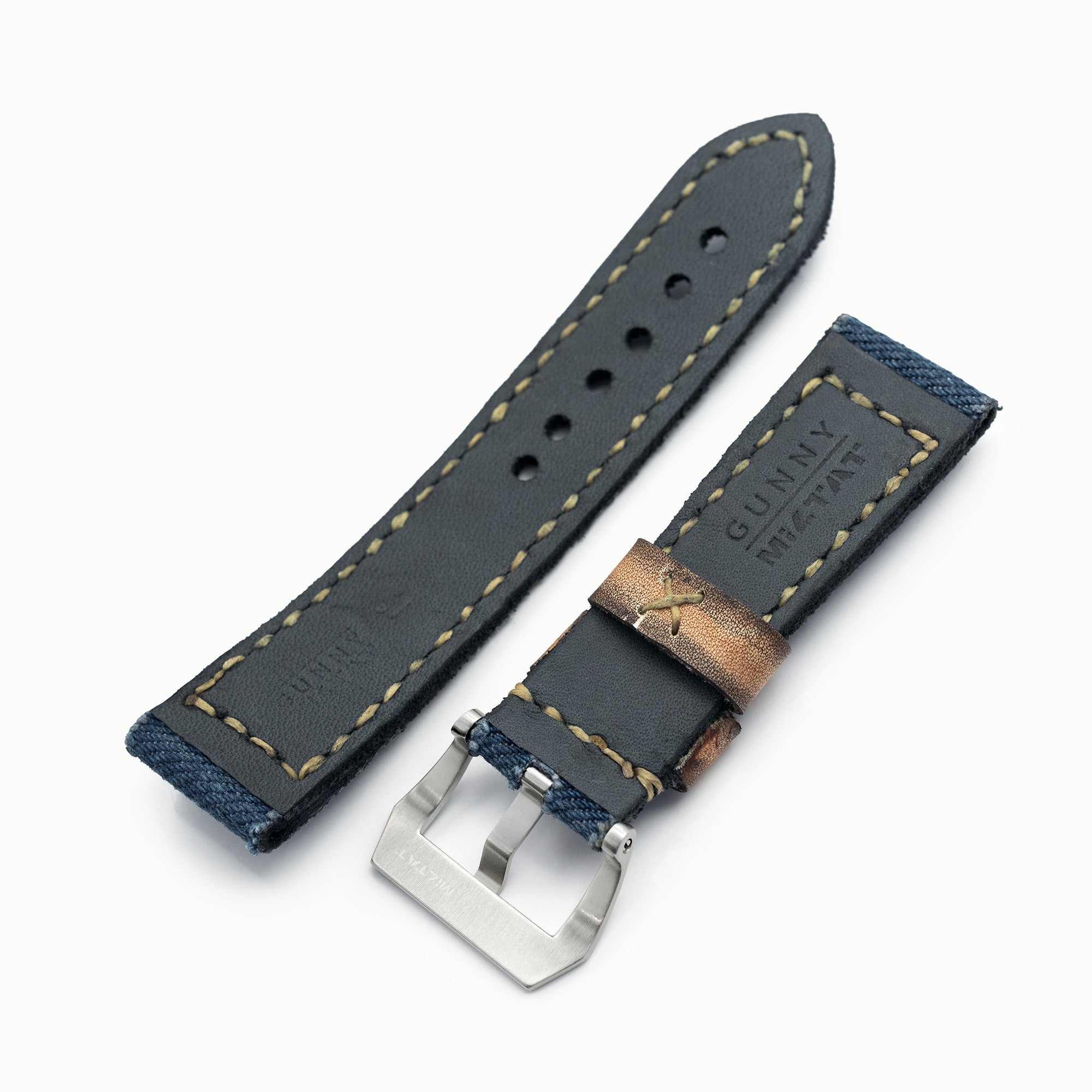 Gunny X MT Denim Blue Washed Canvas Watch Band, 24mm or 26mm Strapcode watch bands