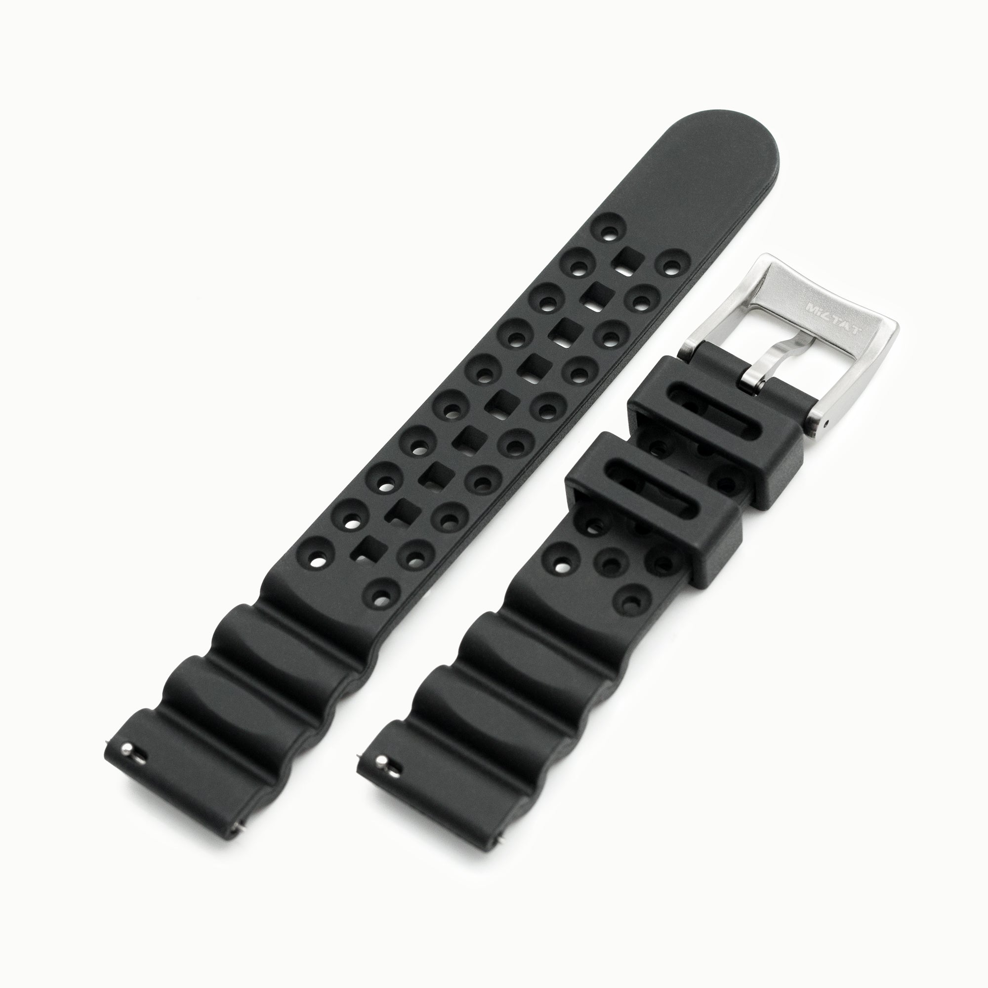 18mm, 20mm or 22mm Quick Release Black Diver FKM Rubber Strap, Brushed