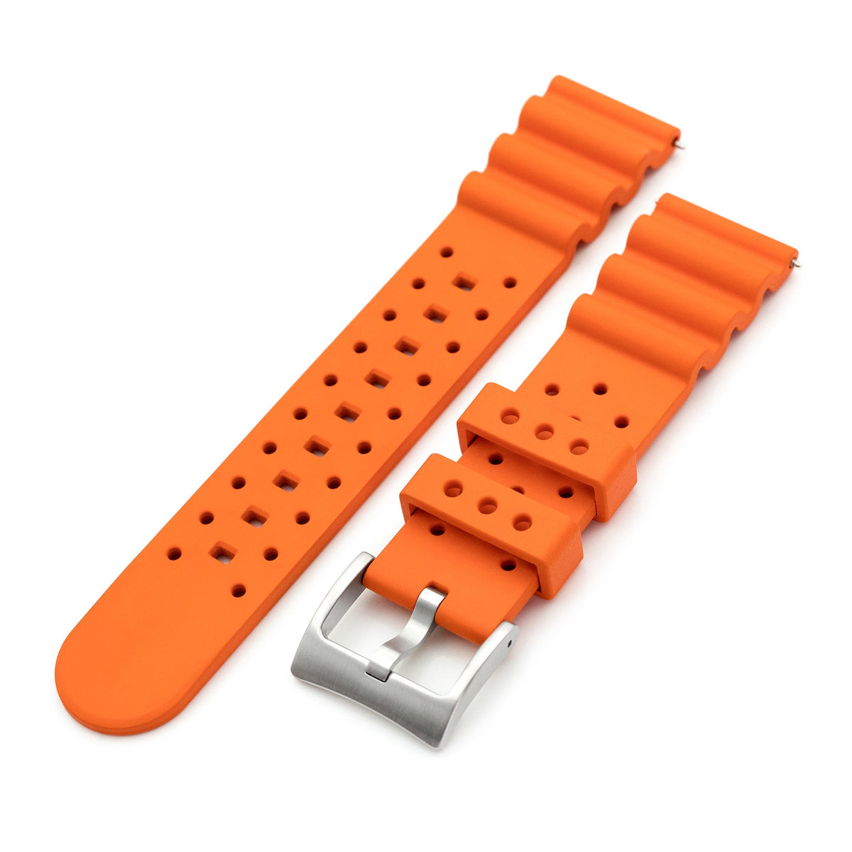 20mm or 22mm Quick Release Watch Band Orange Diver FKM Rubber Strap, Brushed Strapcode watch bands