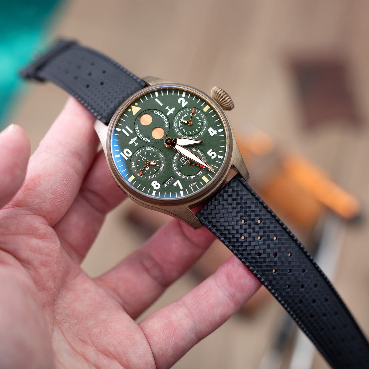 Bracelet montre en caoutchouc FKM Pro noir style tropical à dégagement rapide, 19mm, 20mm ou 22mm