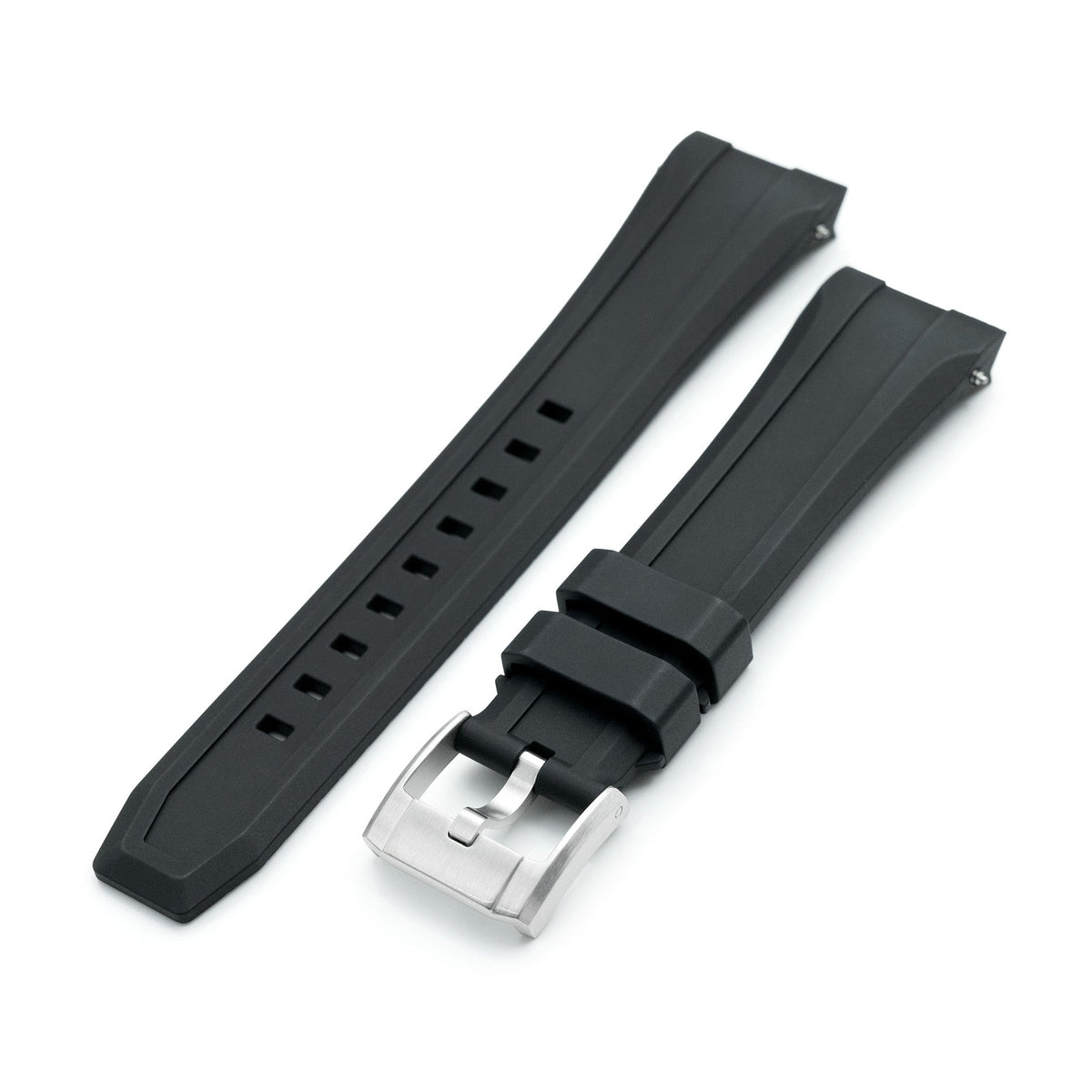 Wheels FKM Watch Band for Orient Kamasu, 22mm Black Rubber Quick Release Curved End Strapcode watch bands