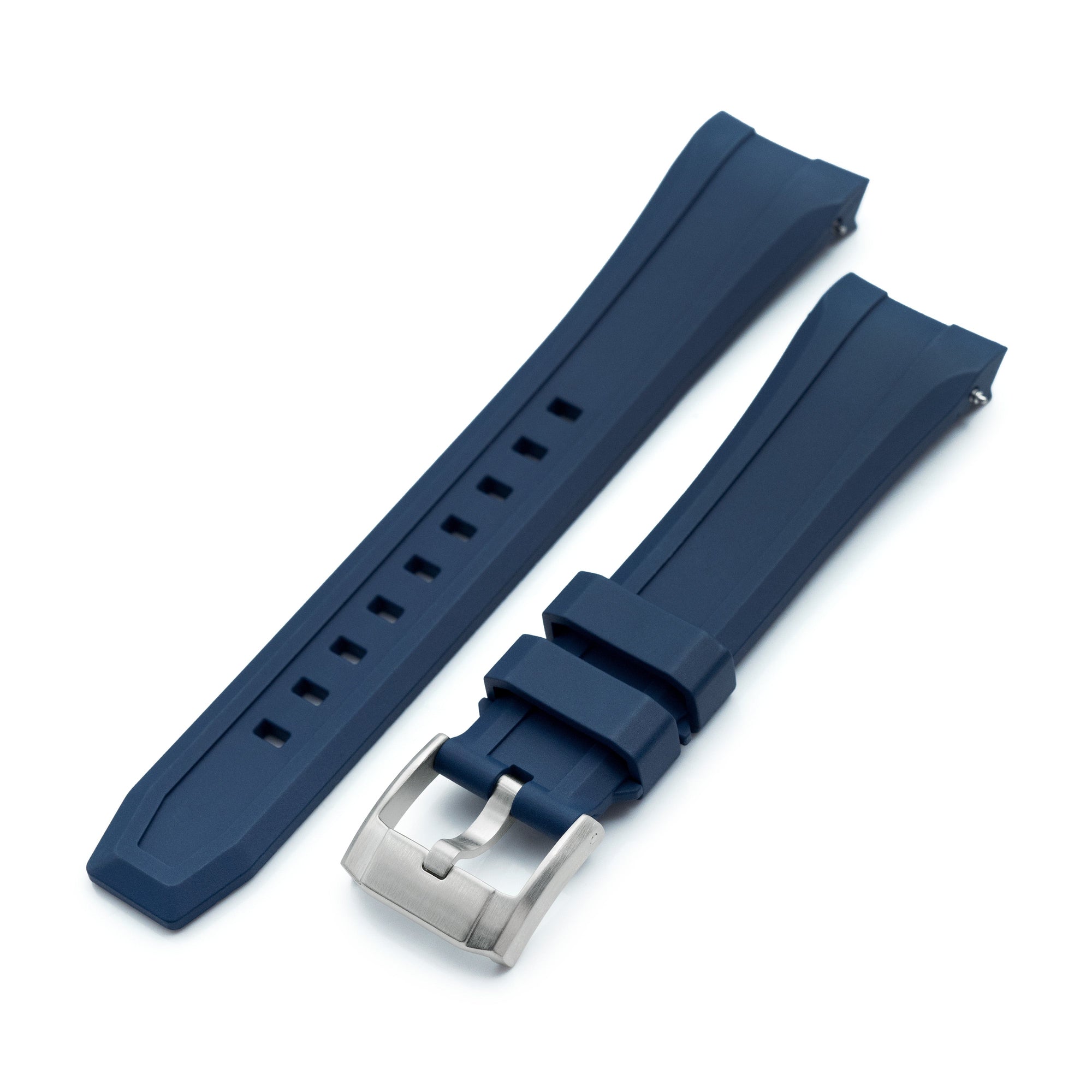 Wheels FKM Watch Band for Orient Kamasu, 22mm Navy Blue Rubber Quick Release Curved End Strapcode watch bands