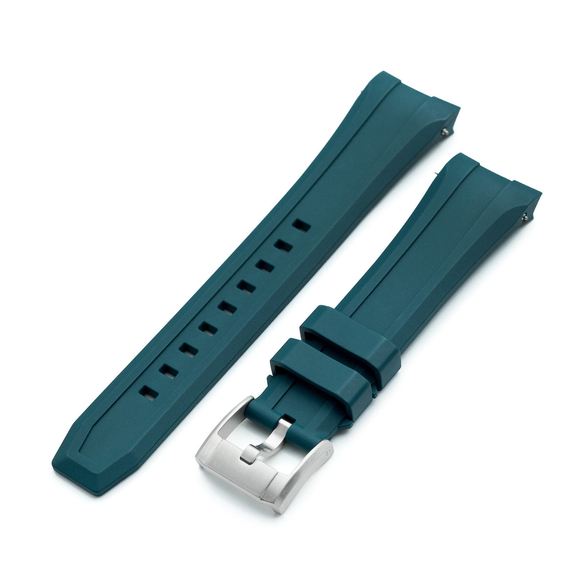 Wheels FKM Watch Band for Orient Kamasu, 22mm Green Rubber Quick Release Curved End Strapcode watch bands