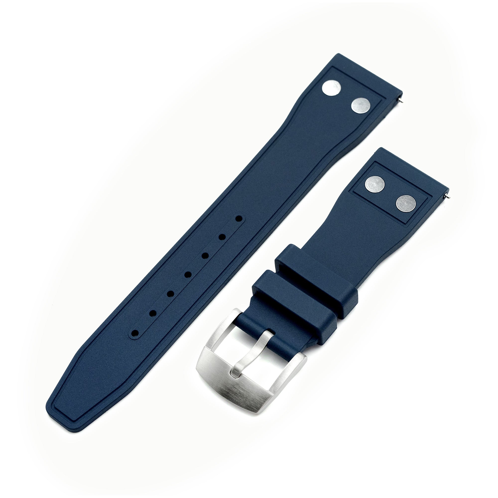 Quick Release Navy Blue Rivet Pilot FKM rubber watch strap, 20mm or 22mm Strapcode Watch Bands