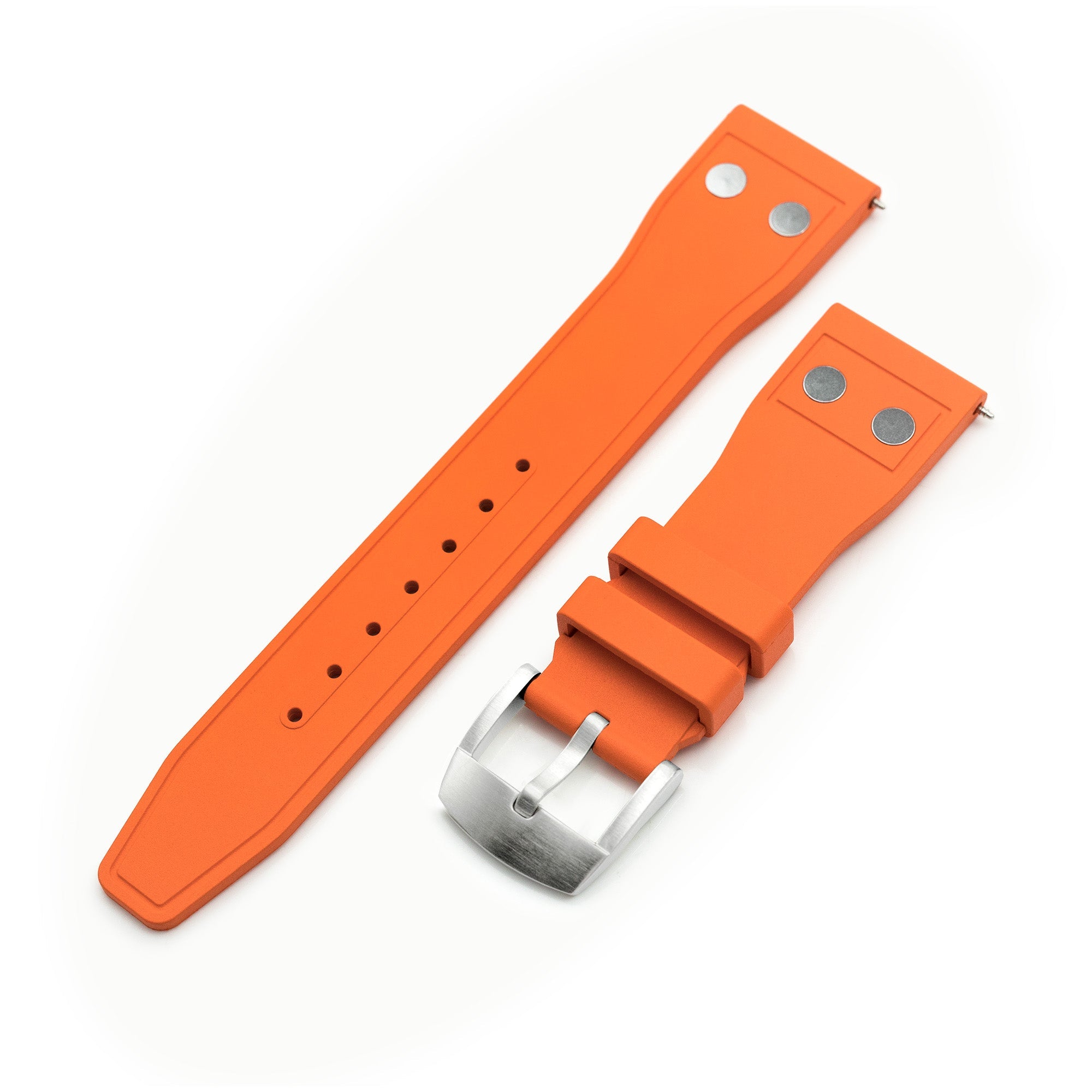 Quick Release Orange Rivet Pilot FKM rubber watch strap, 20mm or 22mm Strapcode Watch Bands