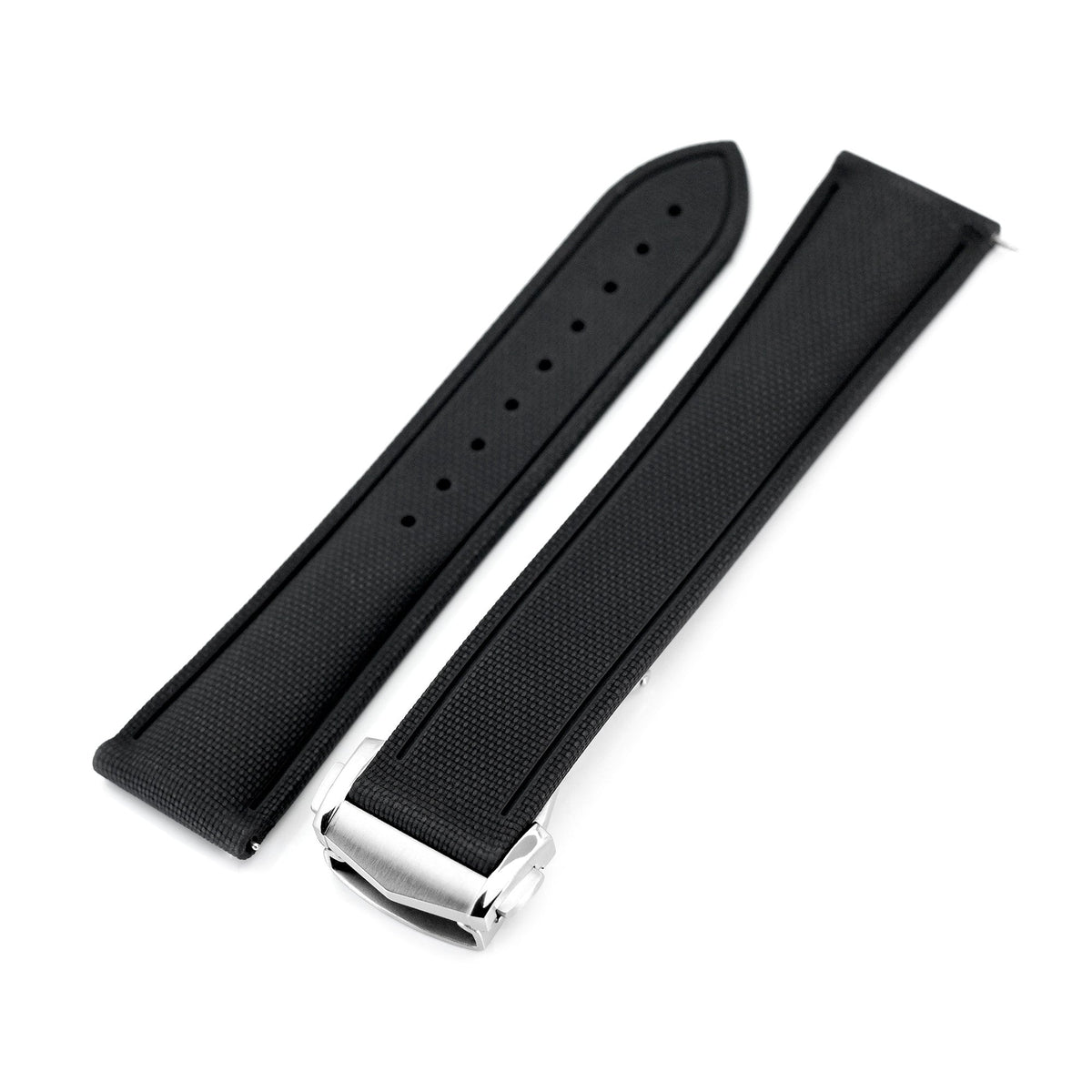 21mm FKM33 Black Rubber Quick Release Watch Band, Deployment Clasp Strapcode watch bands