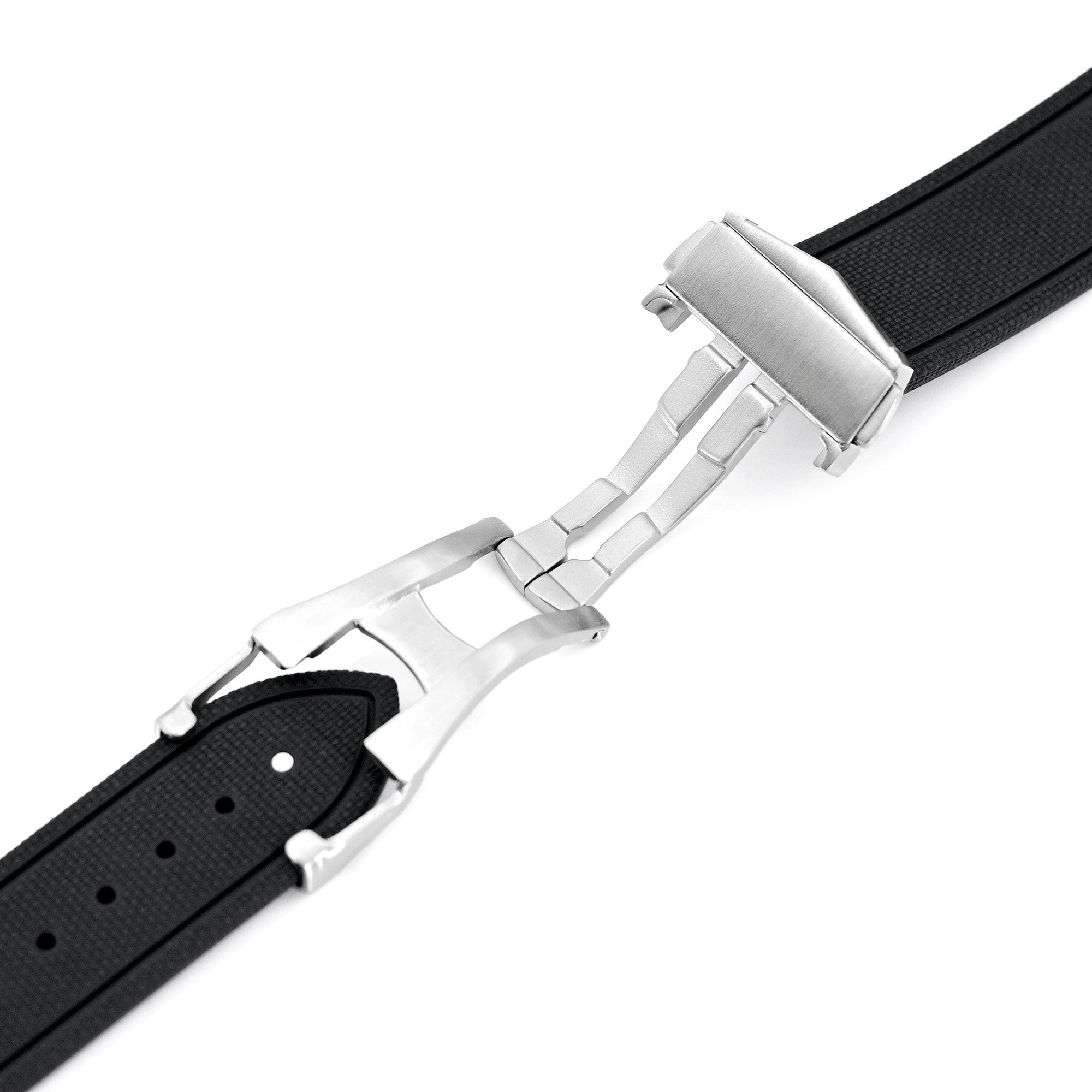 21mm FKM33 Black Rubber Quick Release Watch Band, Deployment Clasp Strapcode watch bands