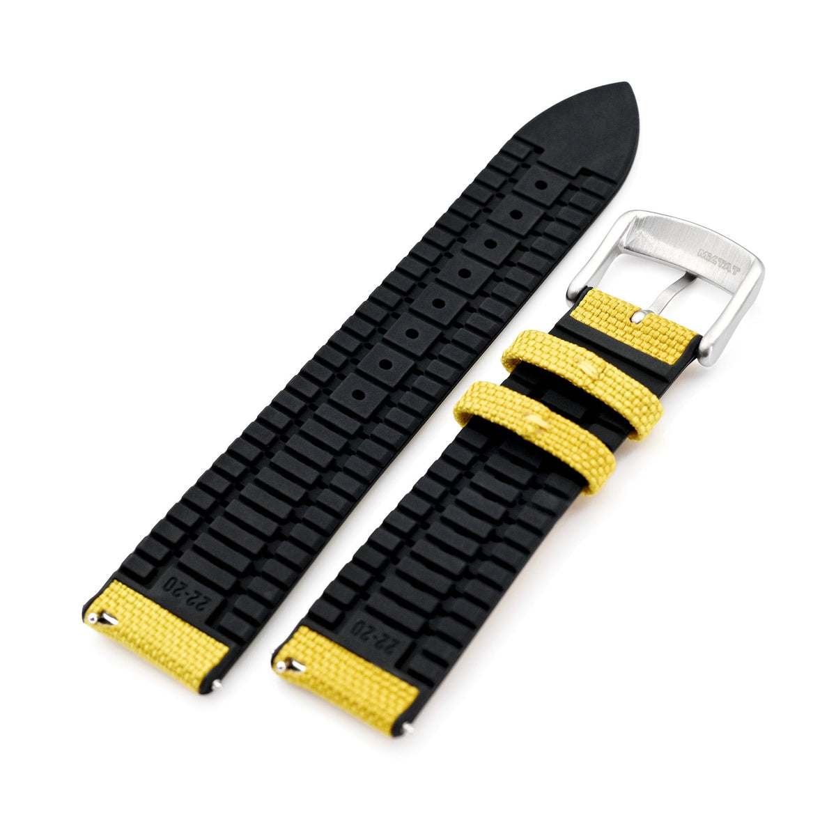 Yellow FKM35 Sailcloth FKM Quick Release Rubber Watch Band, Brushed, 20mm or 22mm  Strapcode watch bands