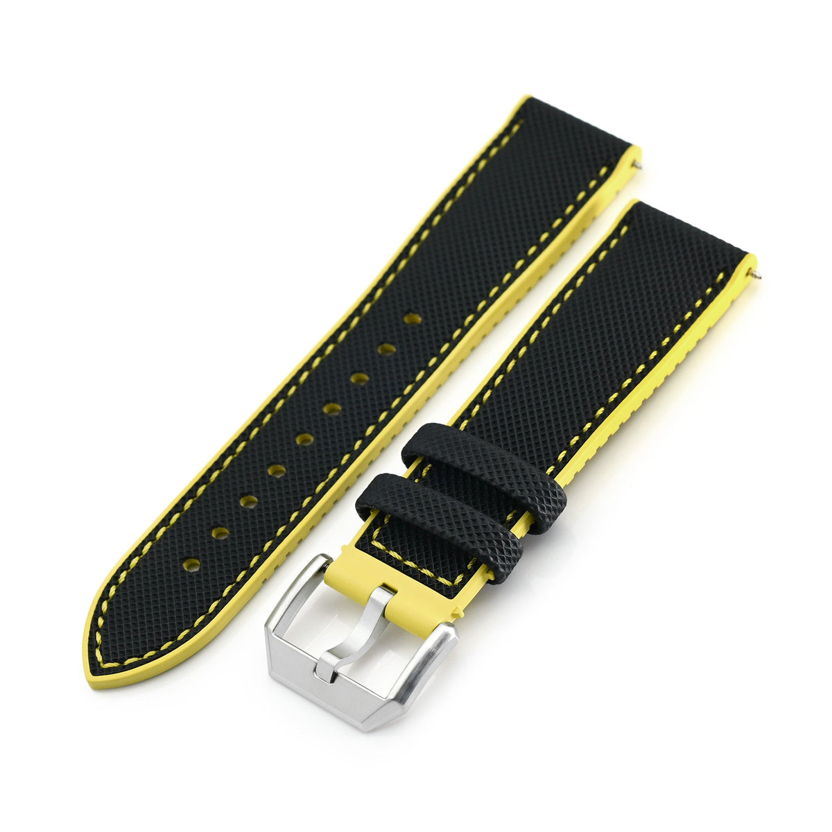 FKM38 Black on Yellow FKM Quick Release Rubber Watch Band, Brushed, 20mm or 22mm Strapcode watch bands