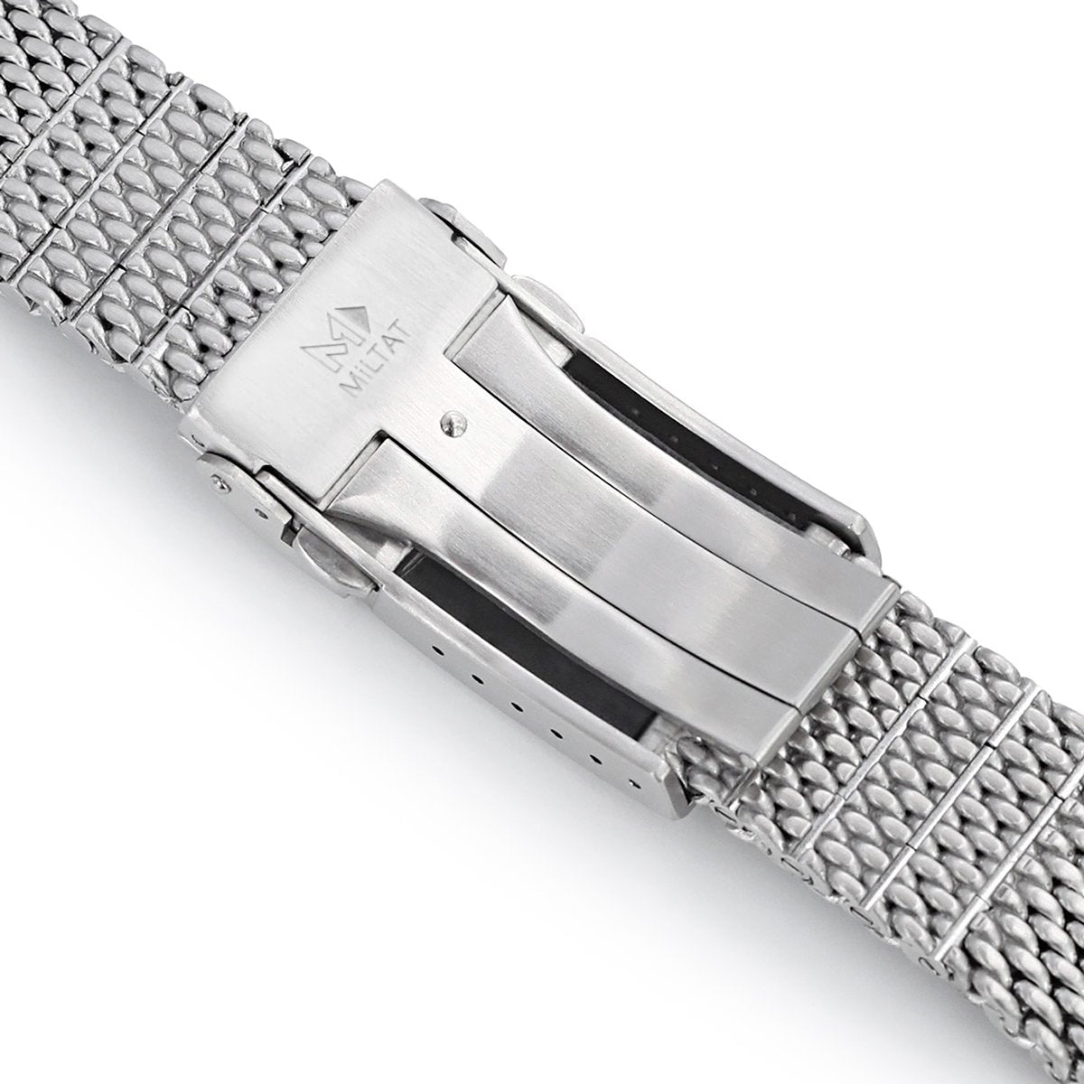 Bracelet montre Massy Mesh à extrémité courbée compatible avec Seiko SKX007, V-Clasp, brossé