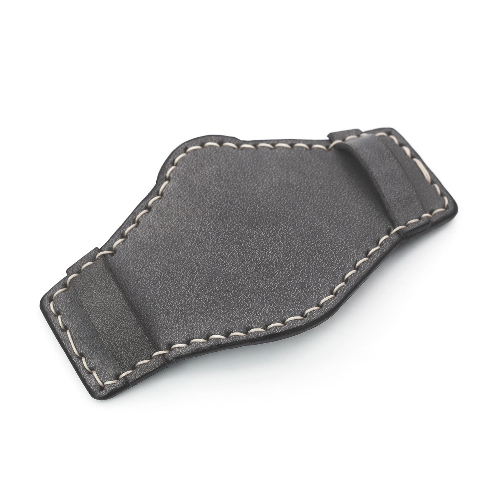 Coussin BUND en cuir de veau véritable gris militaire pour bracelets de montre 20mm ou 22mm, surpiqûre beige cirée
