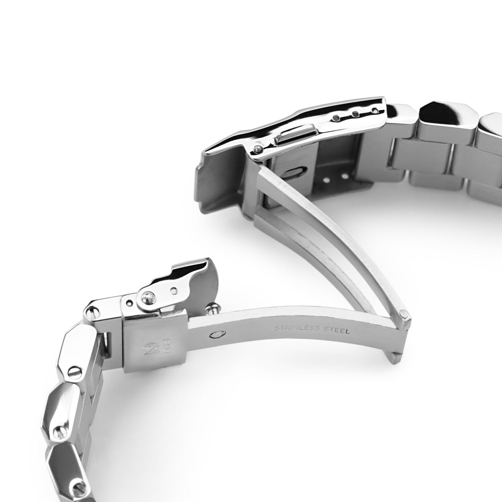 Bracelet Hexad 20mm à embout droit, acier inoxydable 316L, fermoir de plongeur brossé