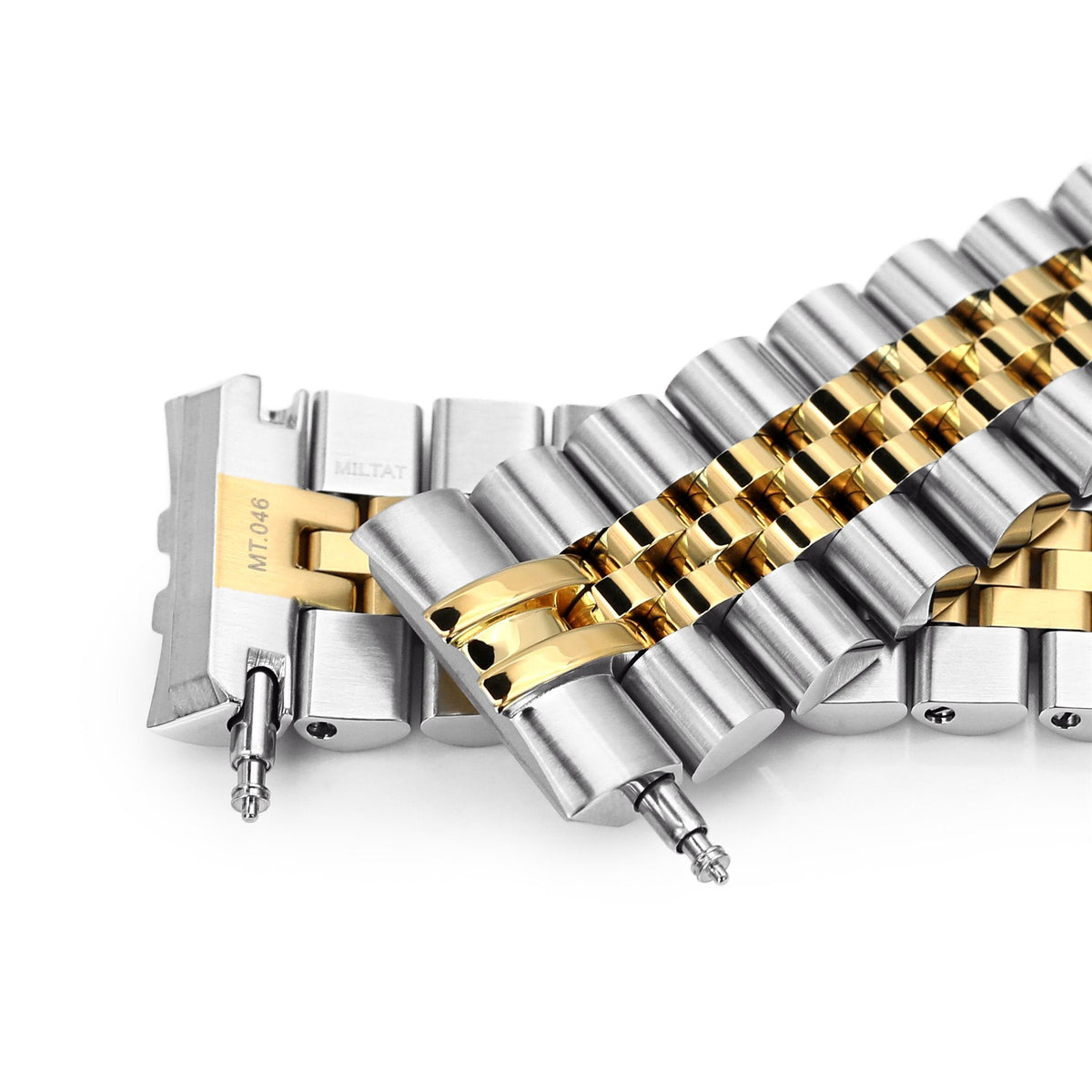 Bracelet Super-J Louis JUB 22mm pour Seiko New Turtles SRP777 SRP775 SRPA21 (PADI), acier inoxydable - maillons centraux polis IP or bicolore, fermoir V Diver