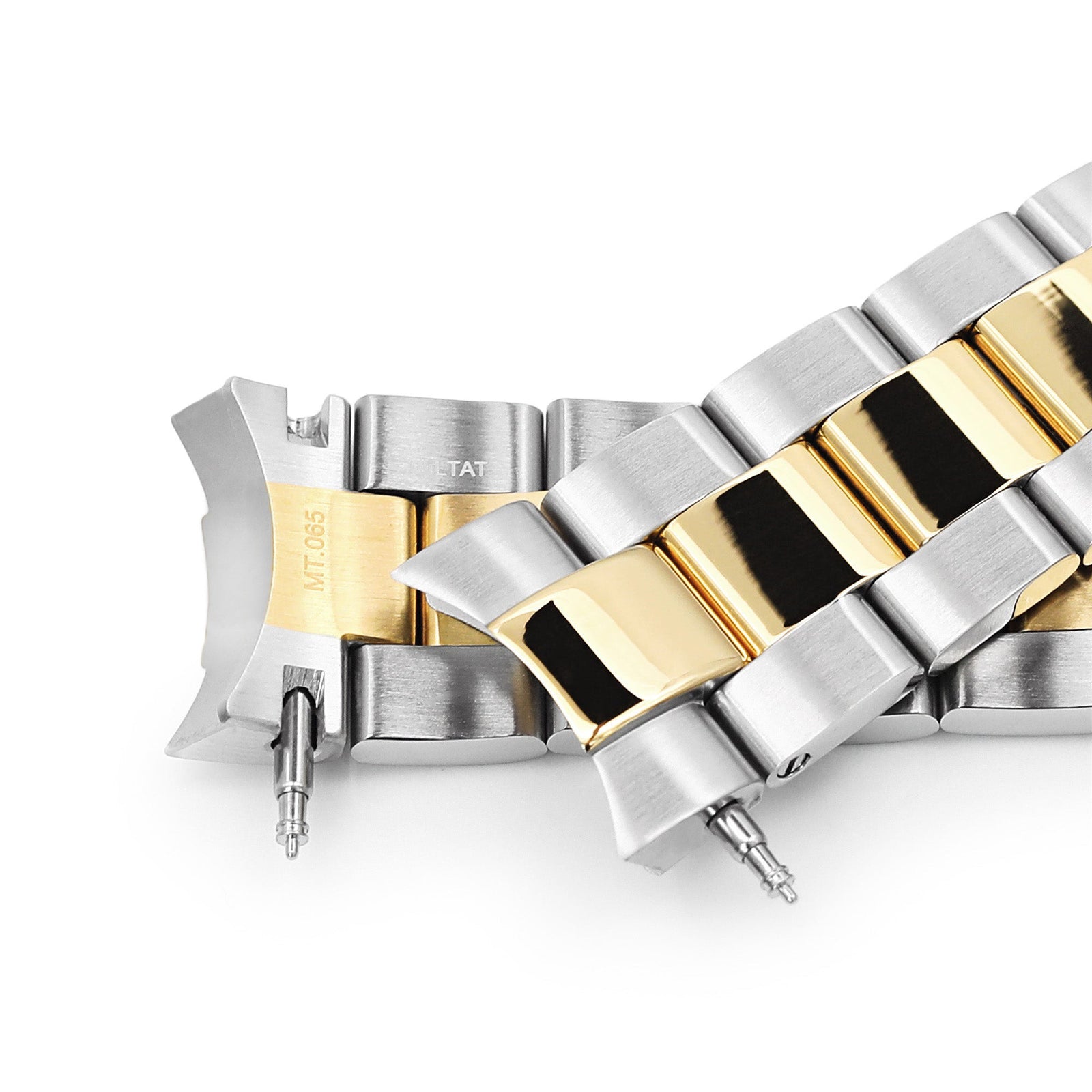 Bracelet montre Super-O Boyer 20mm pour Seiko Alpinist SARB017 SPB155 SBEJ005 (compatible Hamilton Khaki H70455733) - Maillons centraux polis or IP deux tons, boucle déployante V Diver