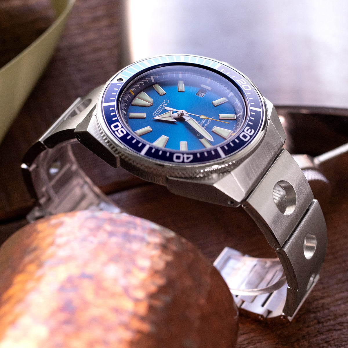 Bracelet montre Rollball II 22mm pour Seiko Samurai SRPB51 SRPB09 SRPC93, acier inoxydable brossé, fermoir plongeur bâton