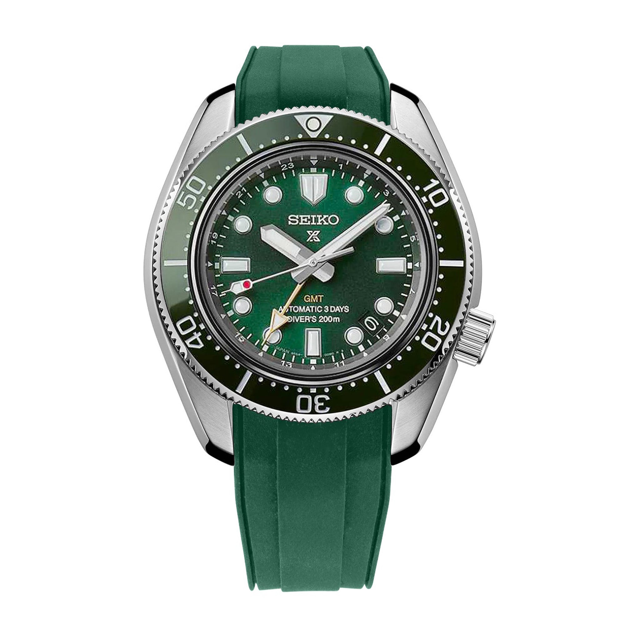 StrapXPro - SBX1A Rubber Strap for Seiko Prospex 1968 Diver¡¦s Modern Re-interpretation MM200 GMT Series SPB381, Green Strapcode watch bands