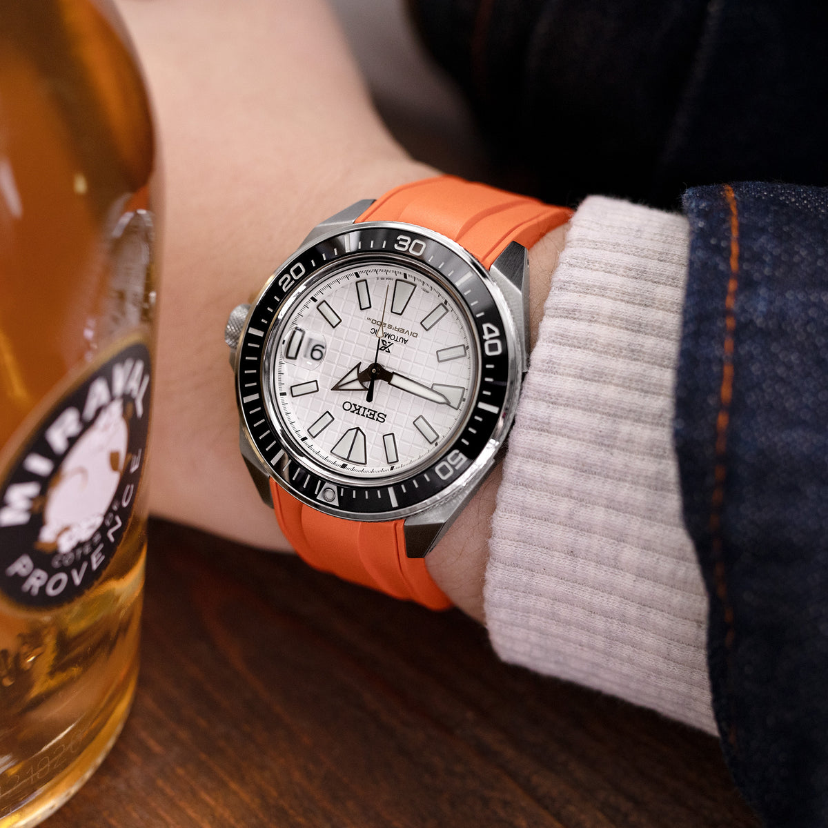 StrapXPro - SRX1A Bracelet en caoutchouc vulcanisé pour Seiko Samuraï, King Samuraï, Orange