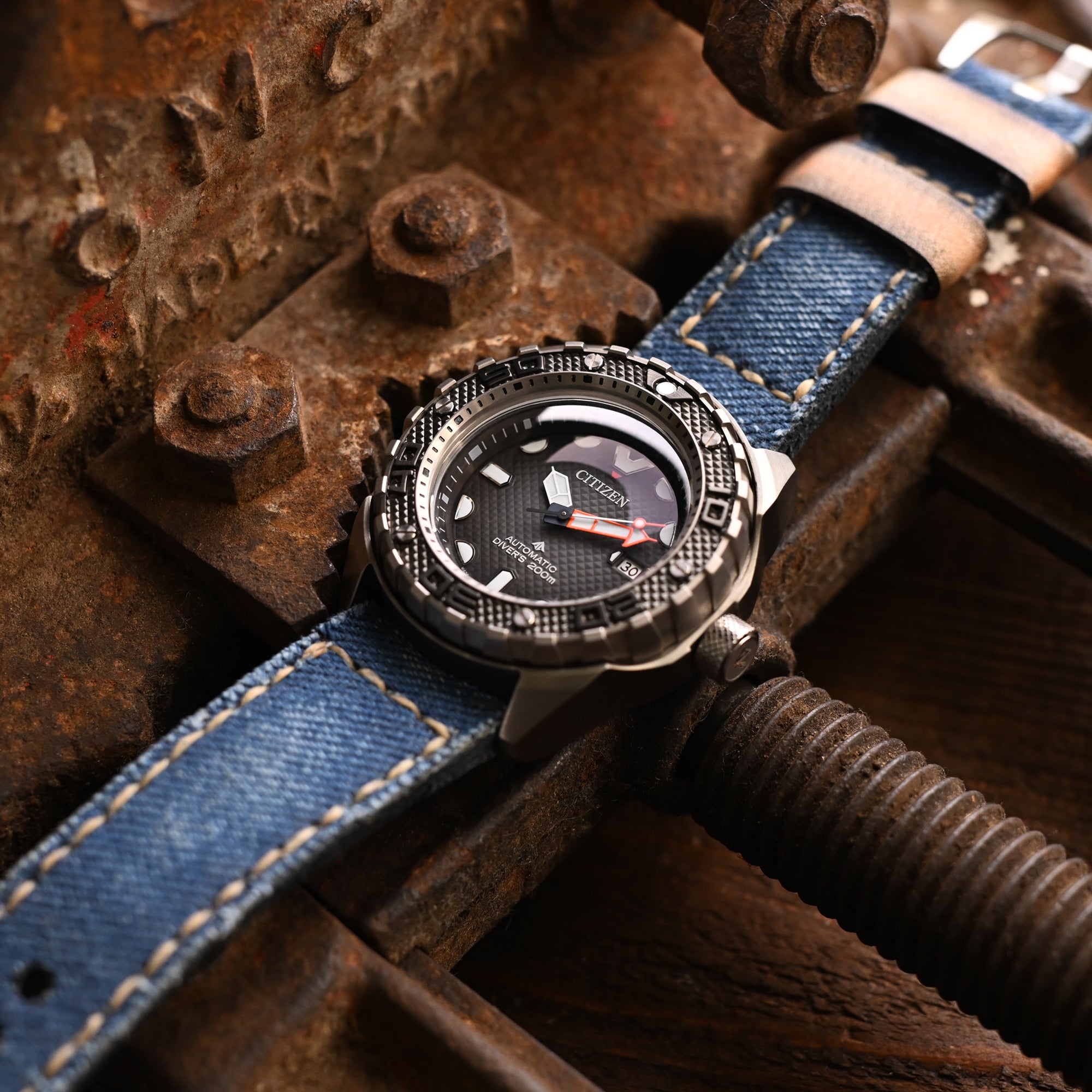 Gunny X MT Denim Blue Washed Canvas Watch Band, 24mm or 26mm Strapcode watch bands