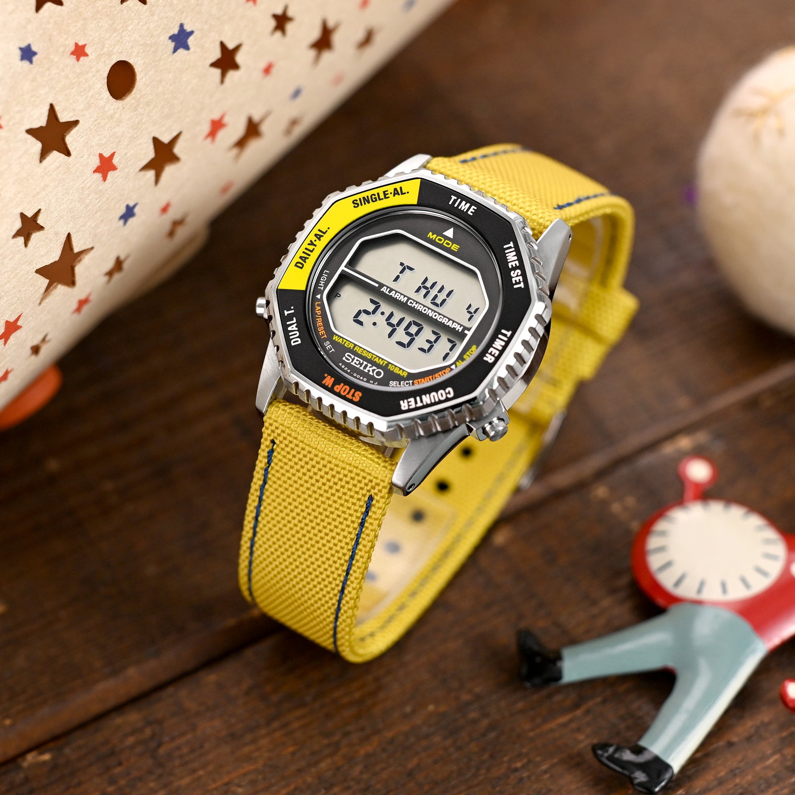 20mm Sailcloth Strap Yellow Quick Release Nylon Watch Band, Blue Stitching Strapcode Watch Bands